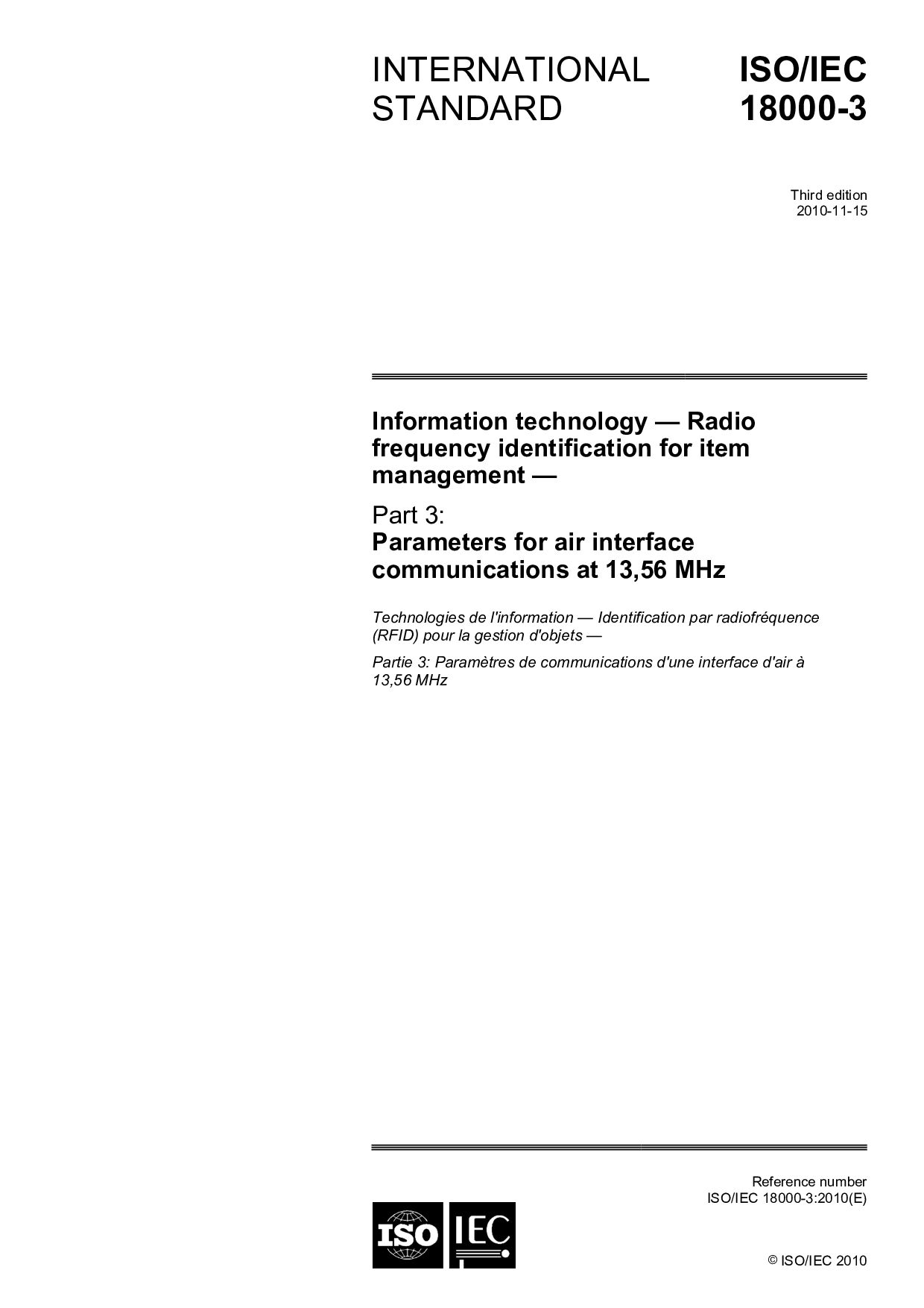 ISO/IEC 18000-3:2010封面图