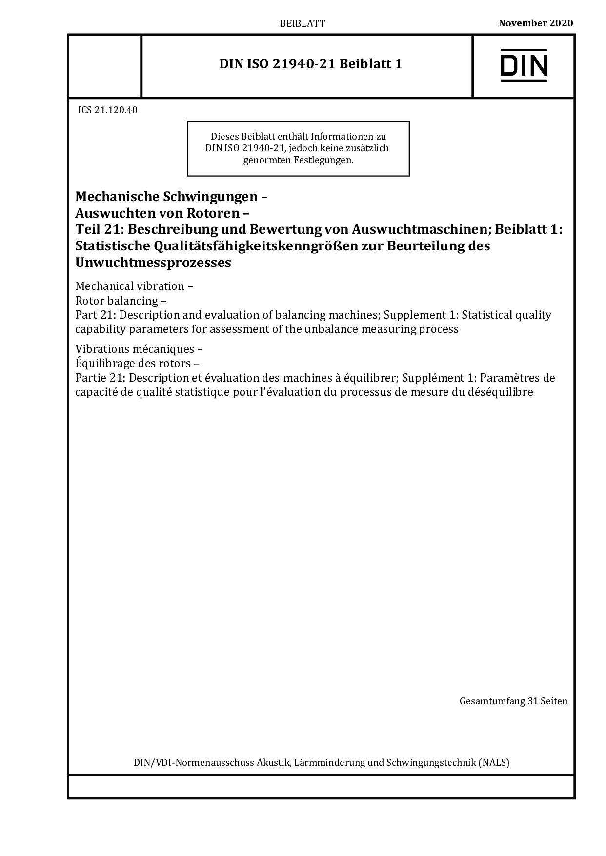 DIN ISO 21940-21 Beiblatt 1:2020