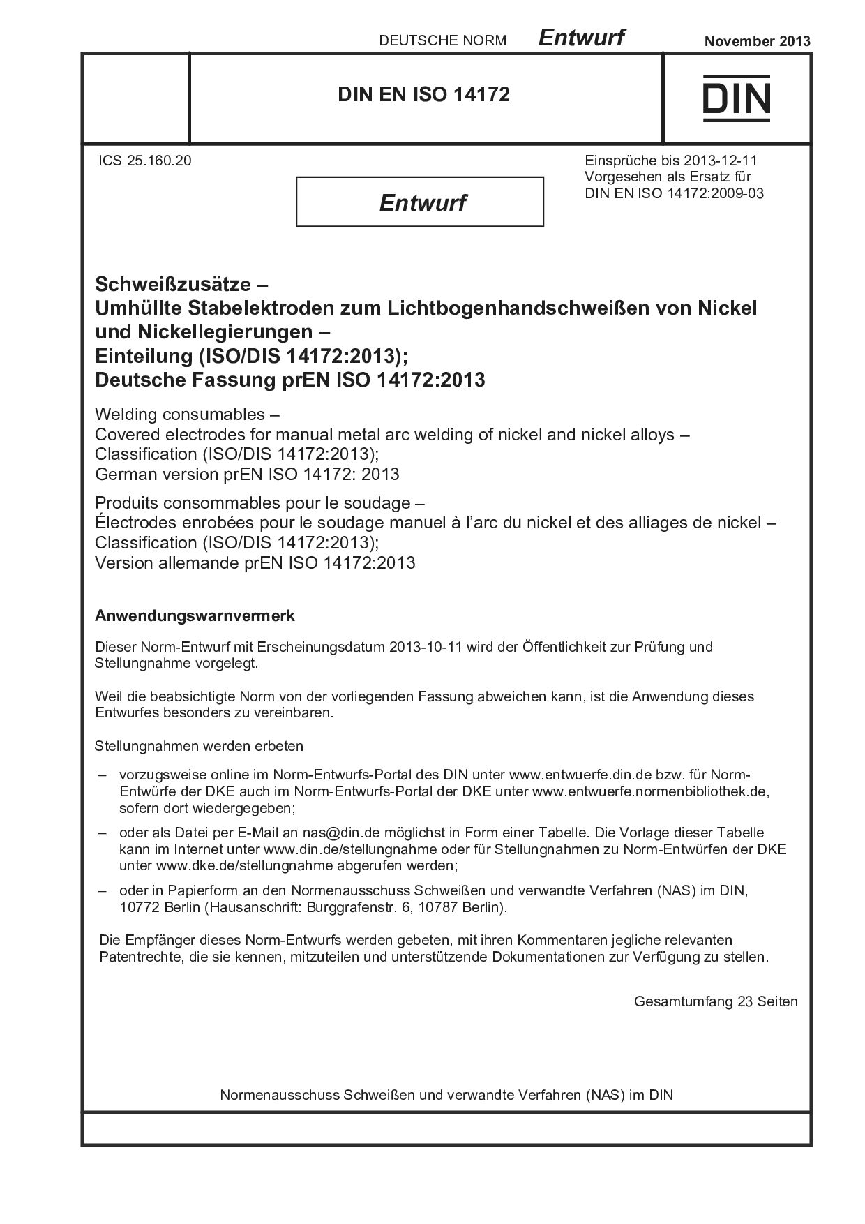 DIN EN ISO 14172 E:2013-11封面图