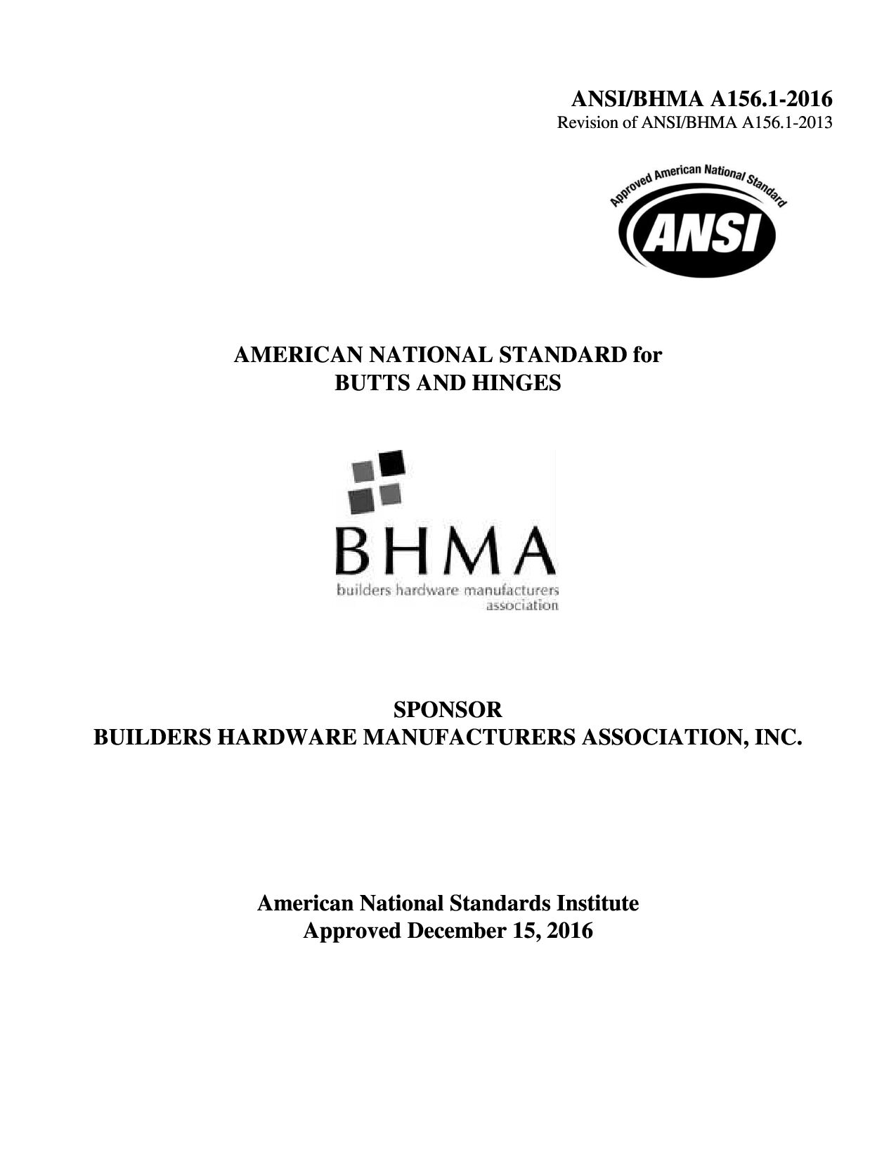 ANSI/BHMA A156.1-2016封面图