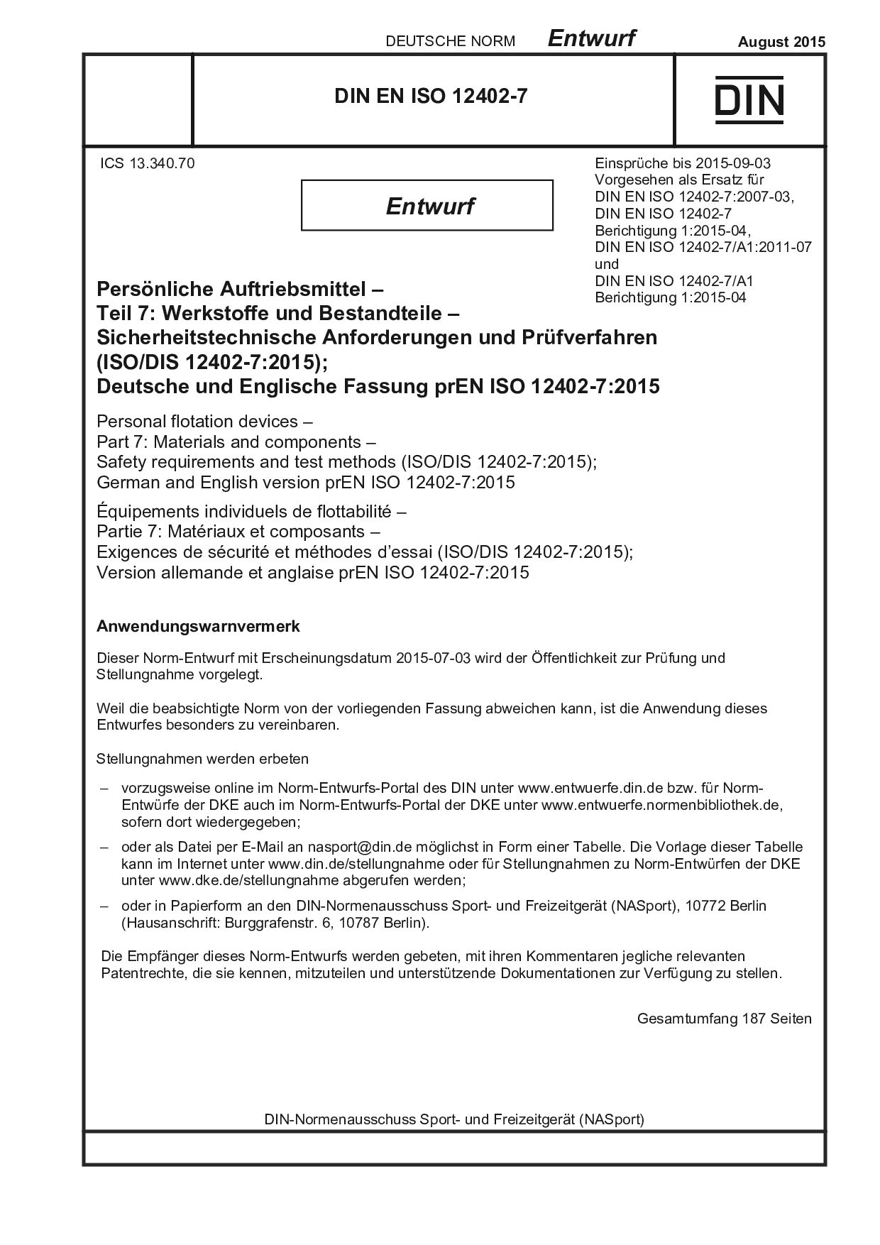 DIN EN ISO 12402-7 E:2015-08封面图