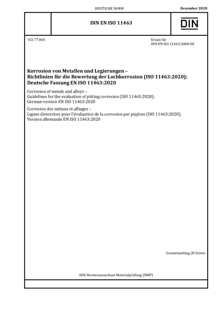 DIN EN ISO 11463:2020-12 金属和合金的腐蚀 点腐蚀评估指南 标准全文