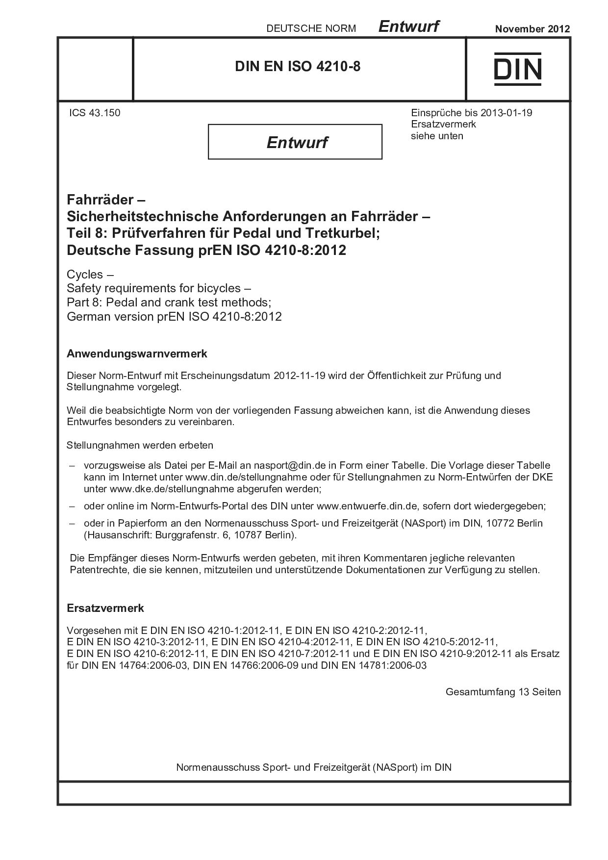 DIN EN ISO 4210-8 E:2012-11封面图