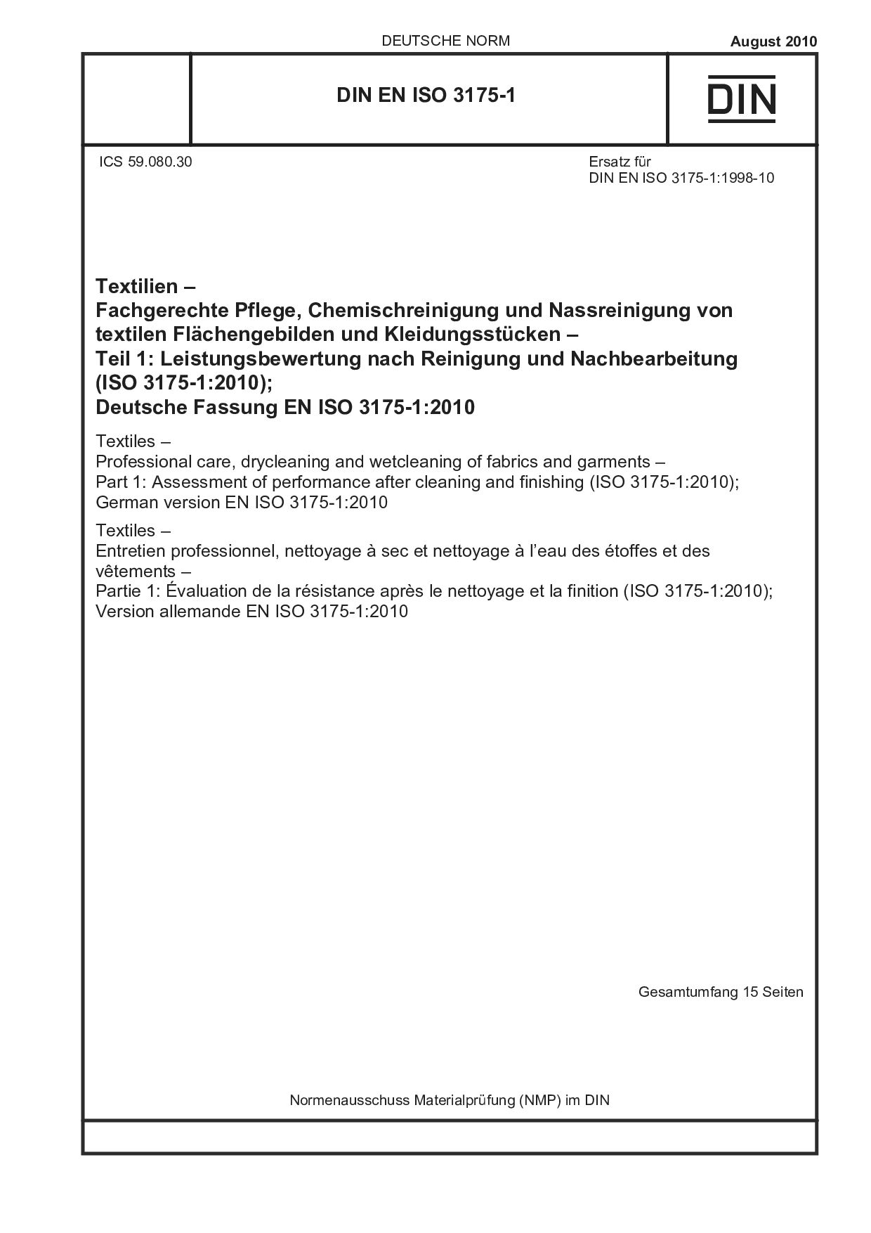 DIN EN ISO 3175-1:2010封面图