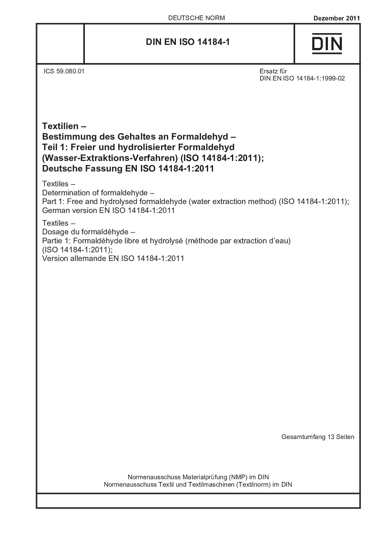 DIN EN ISO 14184-1:2011封面图