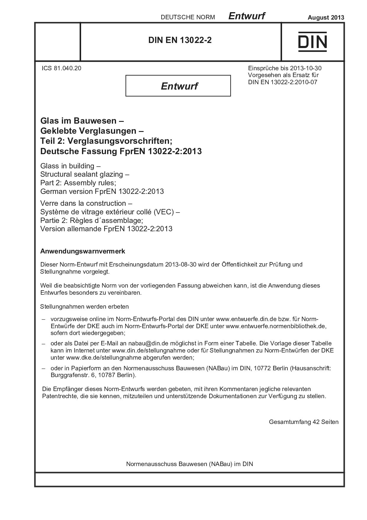 DIN EN 13022-2 E:2013-08封面图