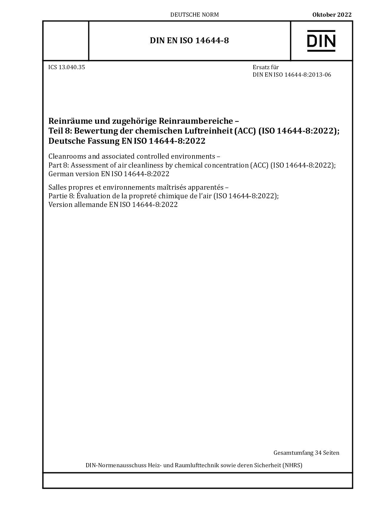 DIN EN ISO 14644-8:2022-10封面图