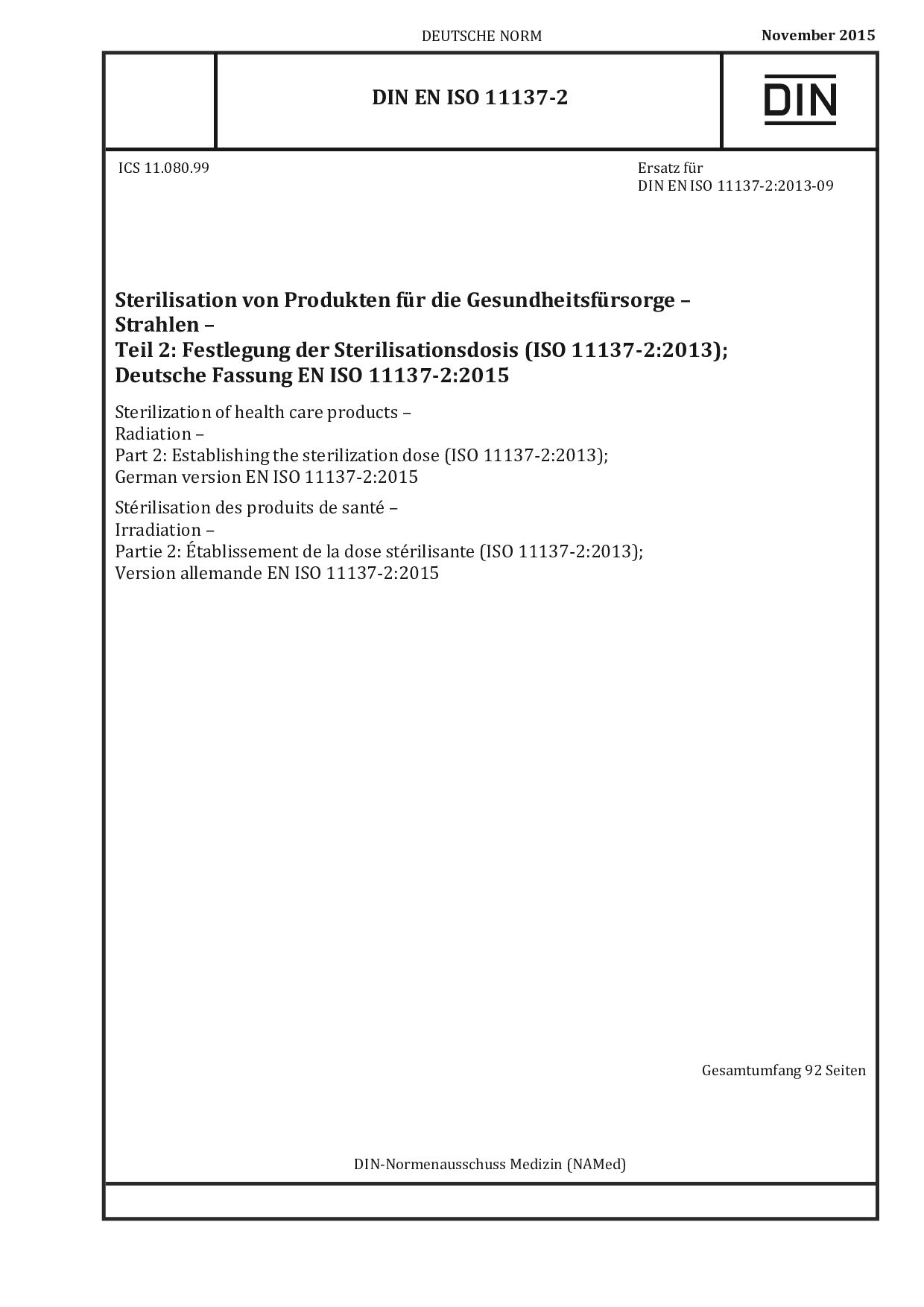 DIN EN ISO 11137-2:2015-11封面图