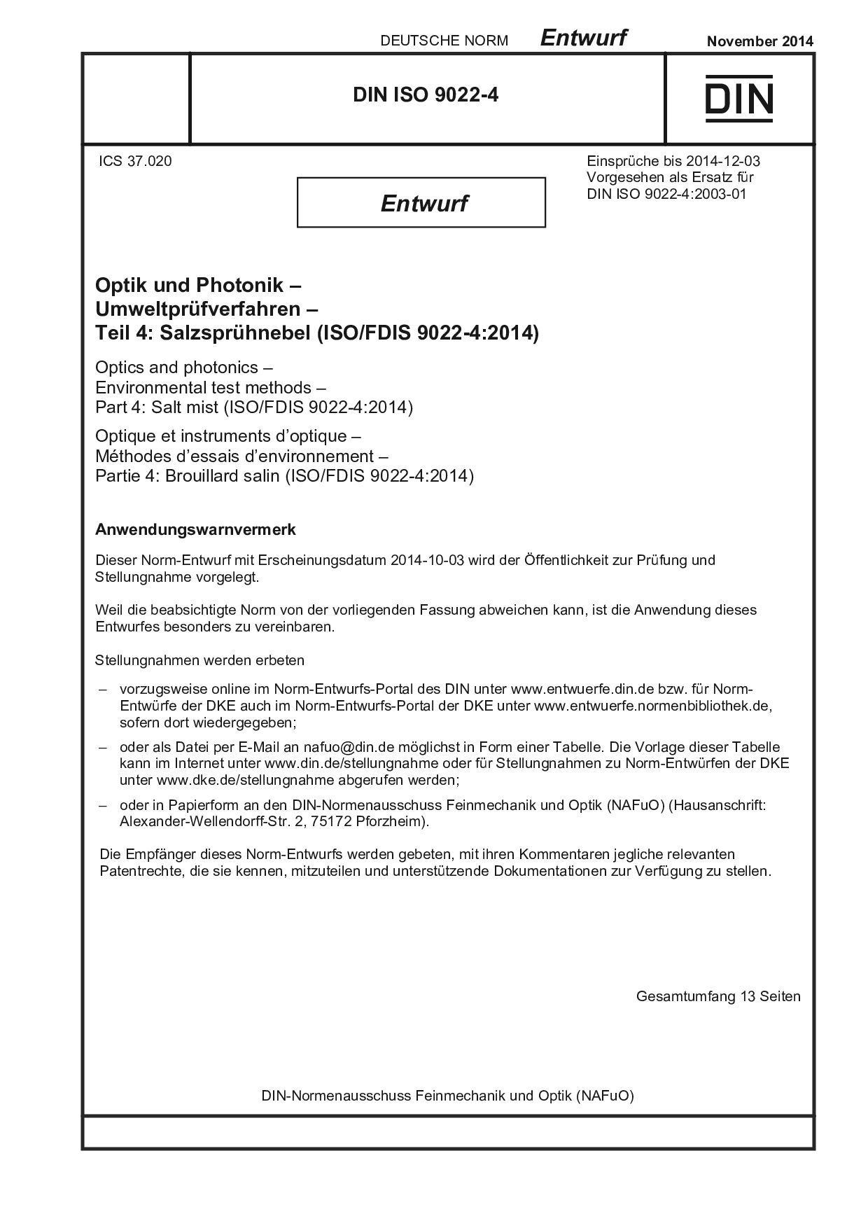 DIN ISO 9022-4 E:2014-11封面图