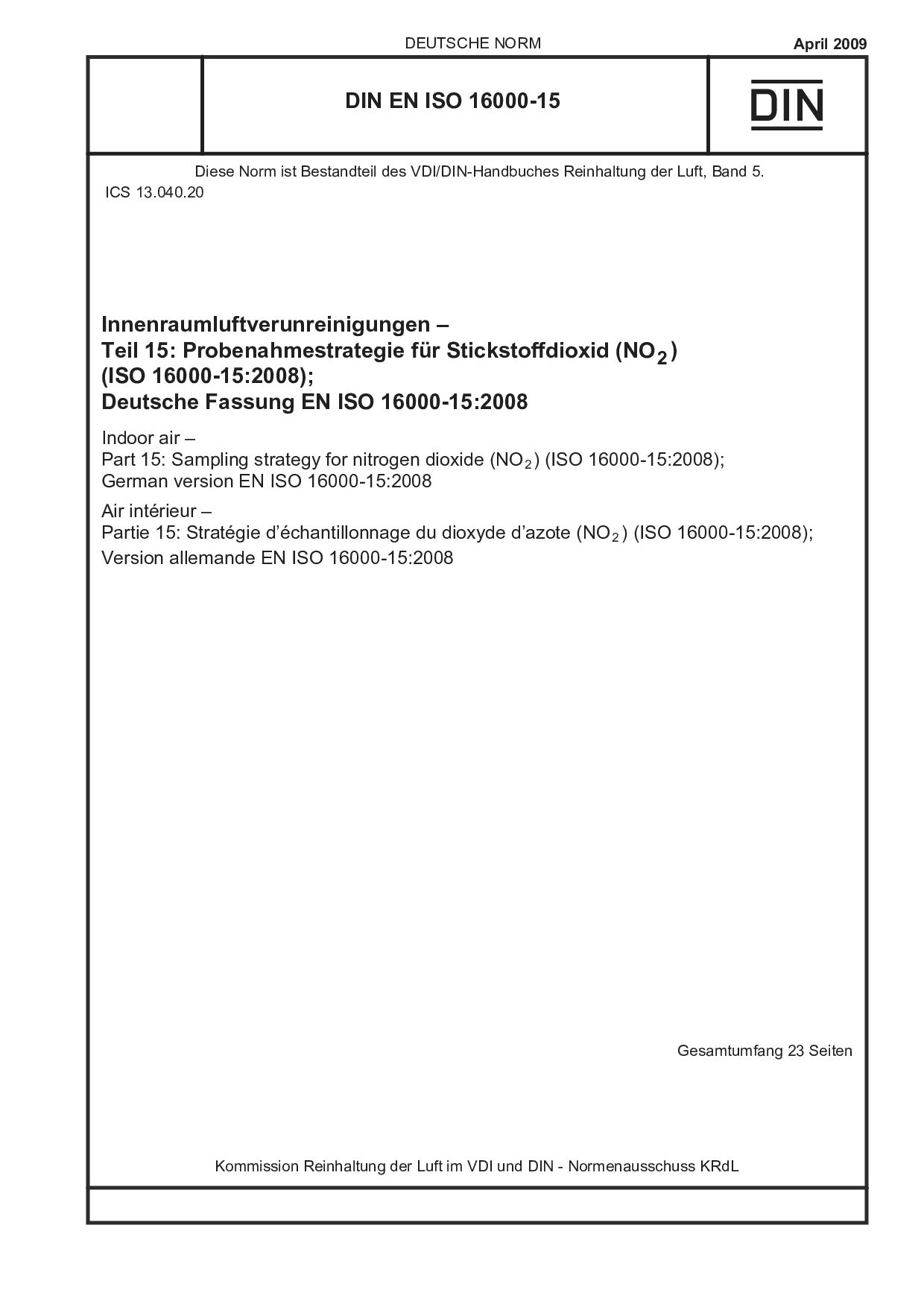 DIN EN ISO 16000-15:2009封面图