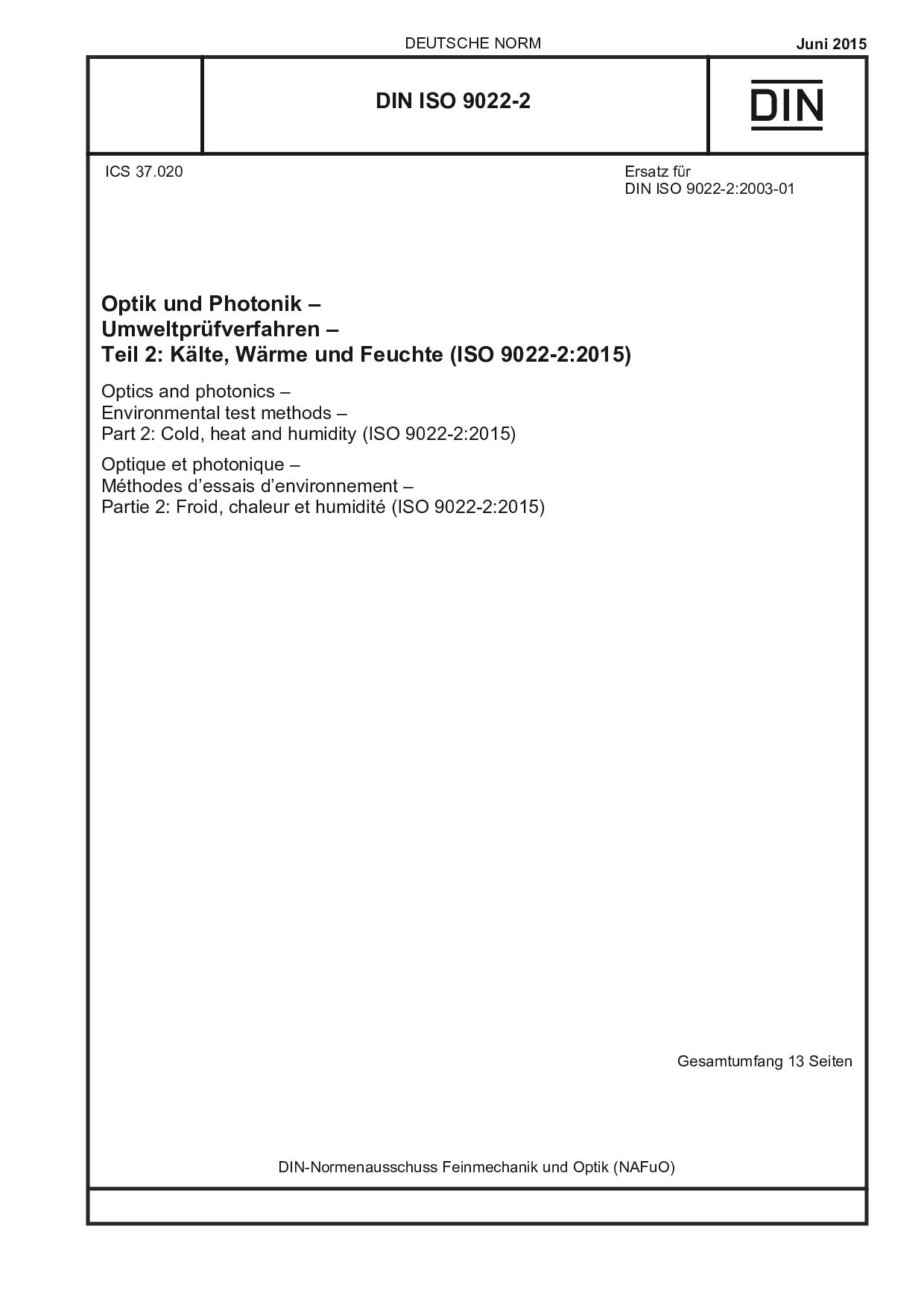 DIN ISO 9022-2:2015-06封面图