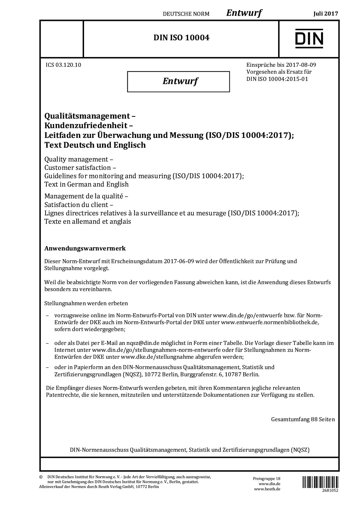 DIN ISO 10004 E:2017-07
