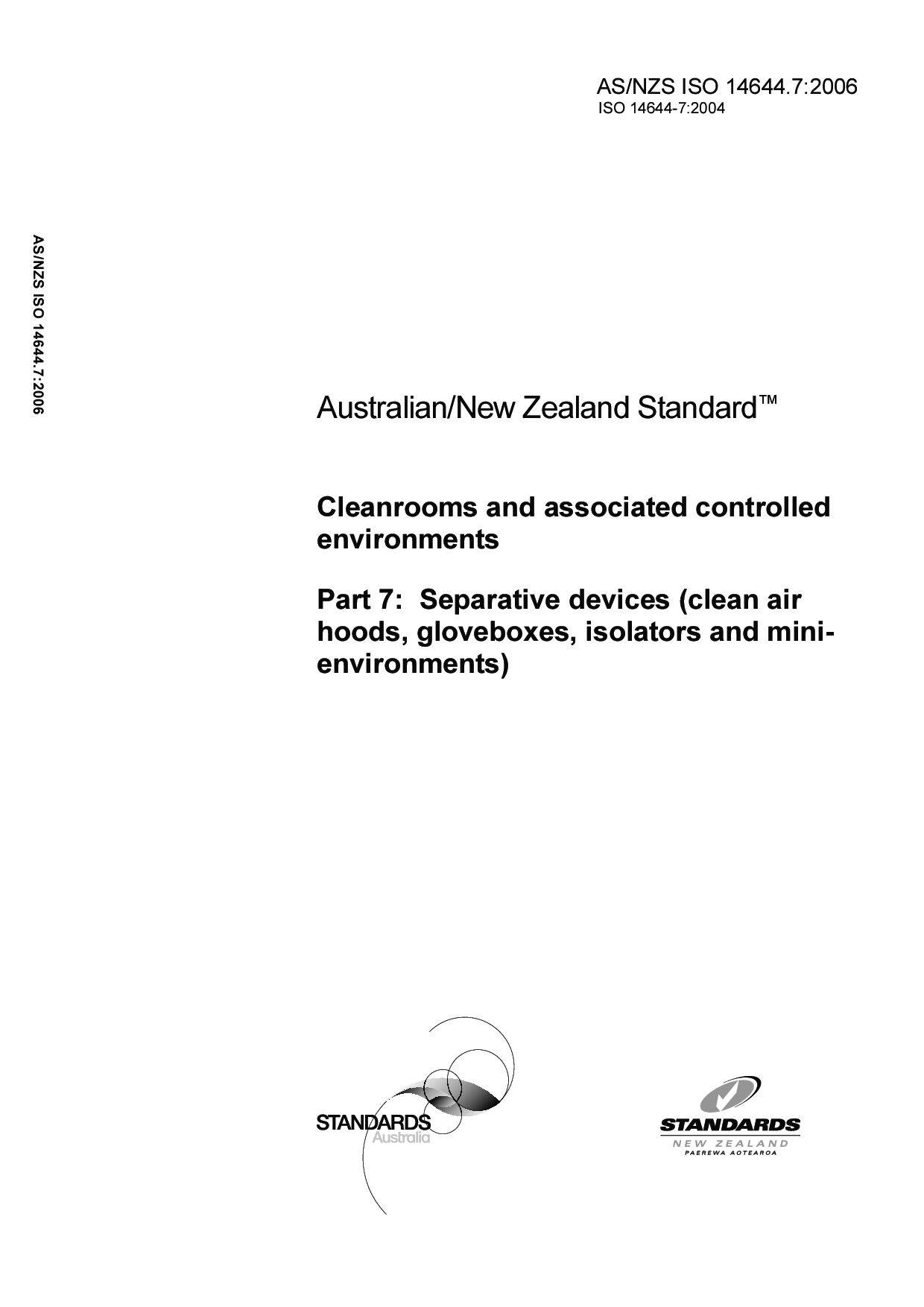 AS/NZS ISO 14644.7:2006封面图
