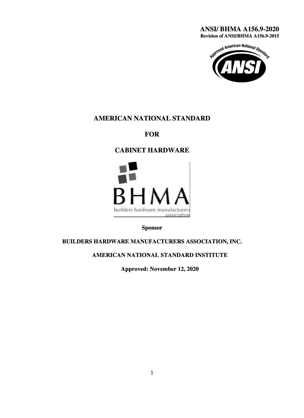 ANSI/BHMA A156.9-2020封面图