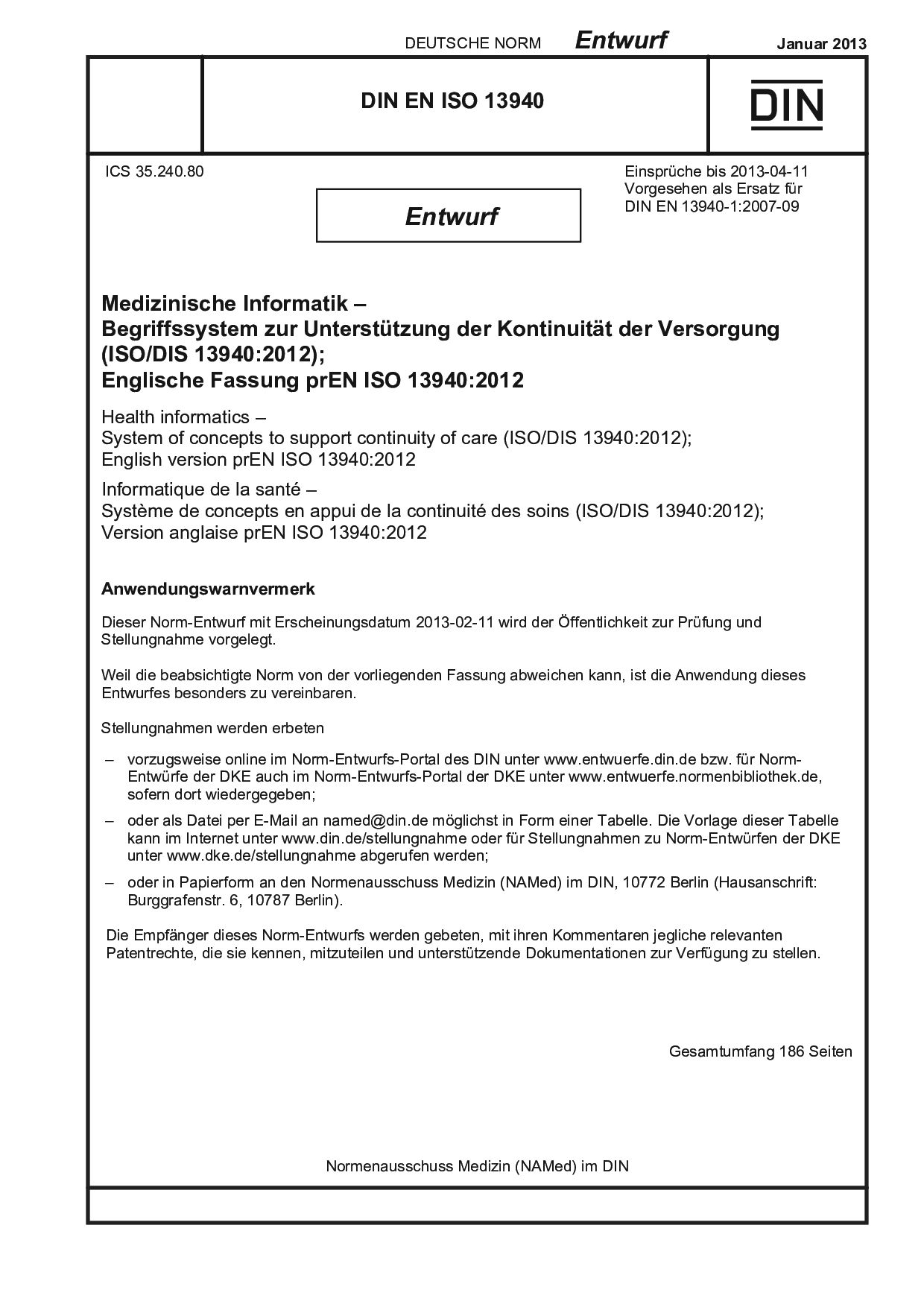 DIN EN ISO 13940 E:2013-01封面图