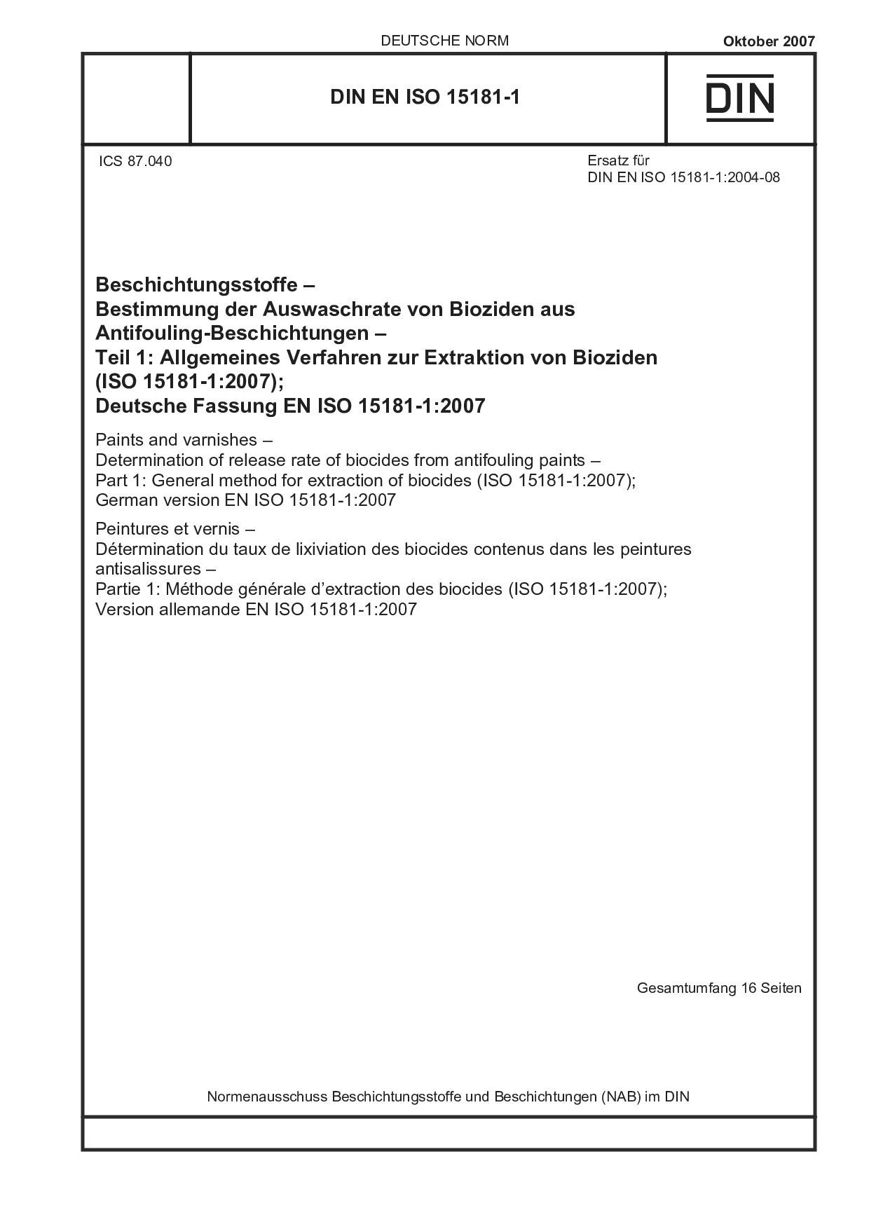 DIN EN ISO 15181-1:2007封面图