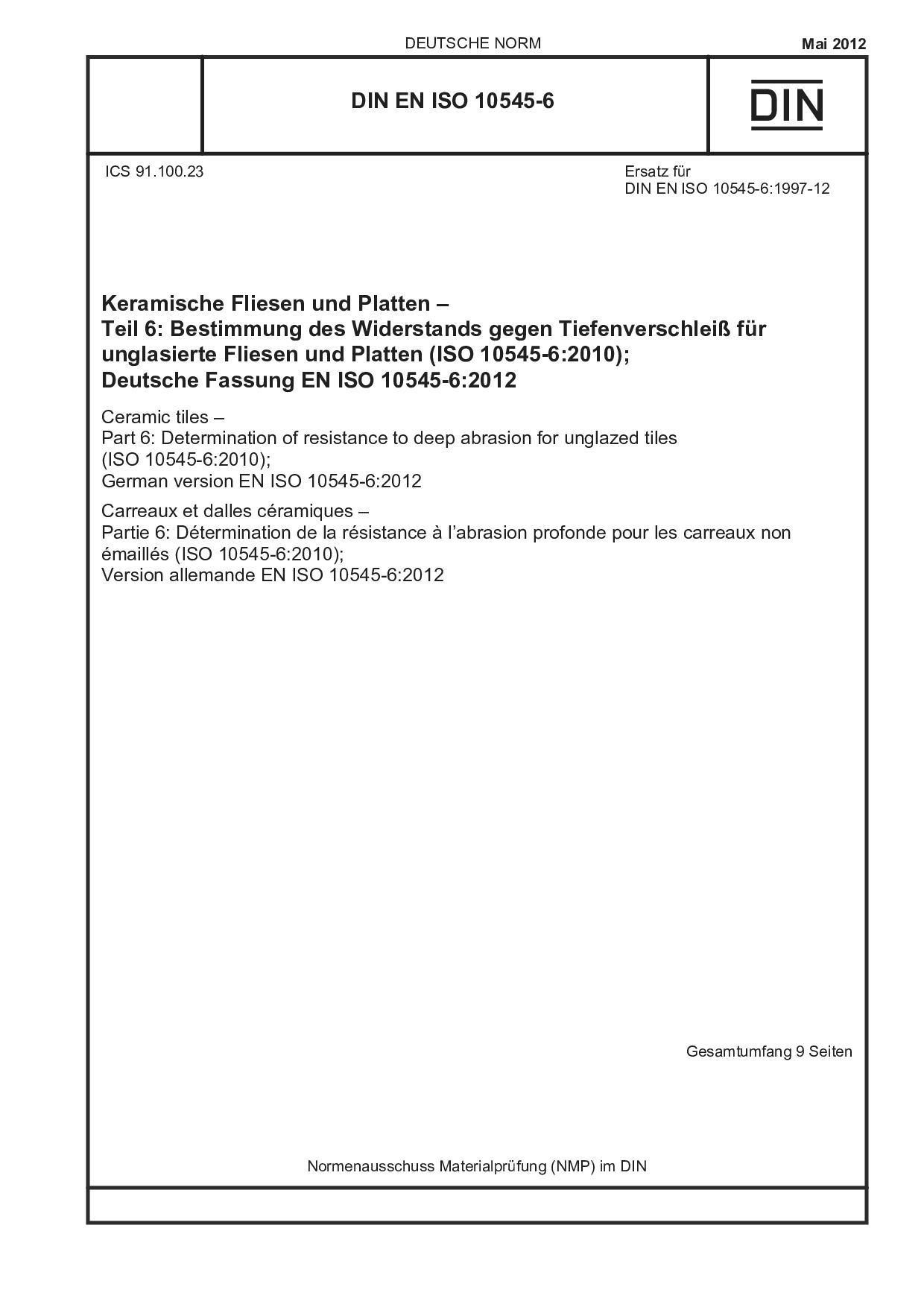 DIN EN ISO 10545-6:2012封面图