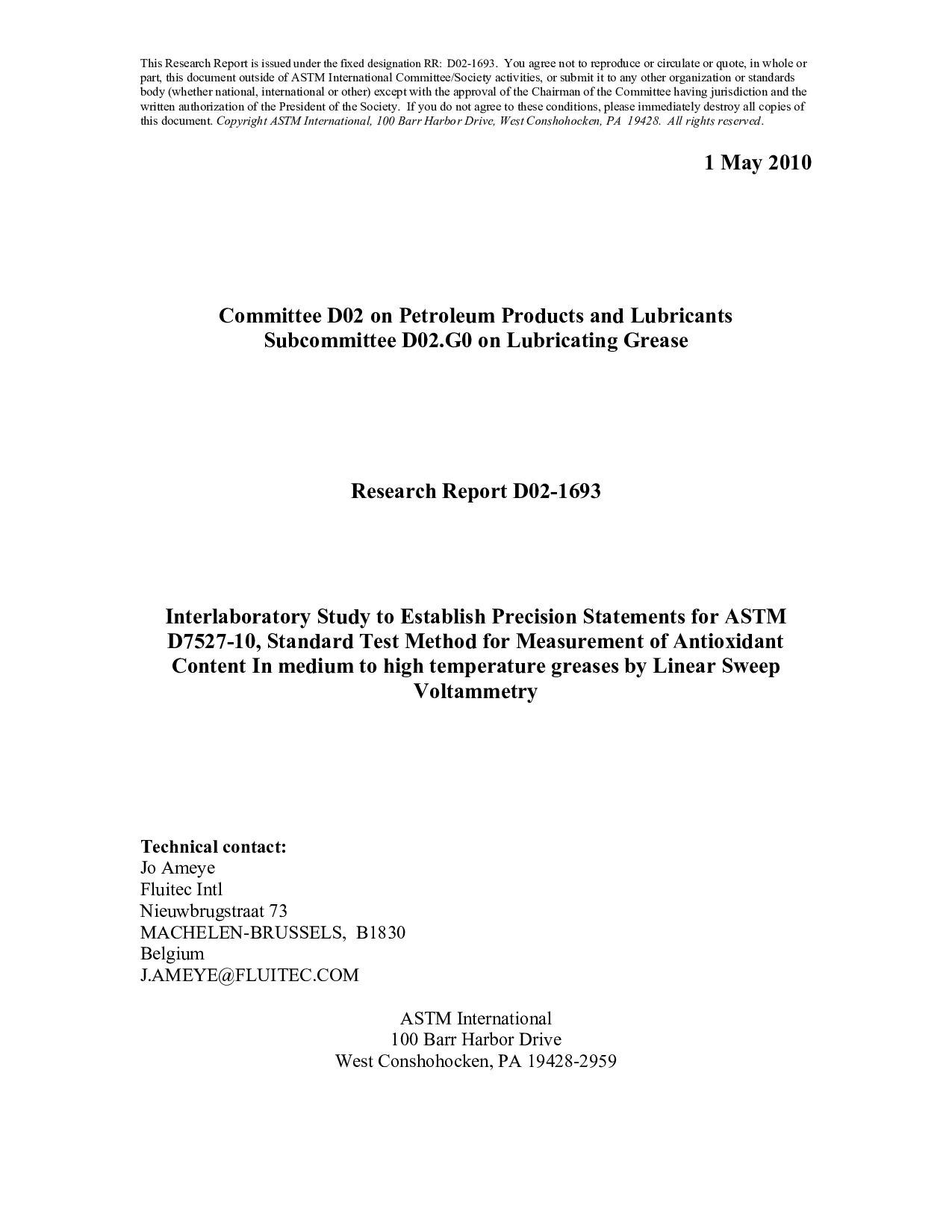 ASTM RR-D02-1693 2010封面图