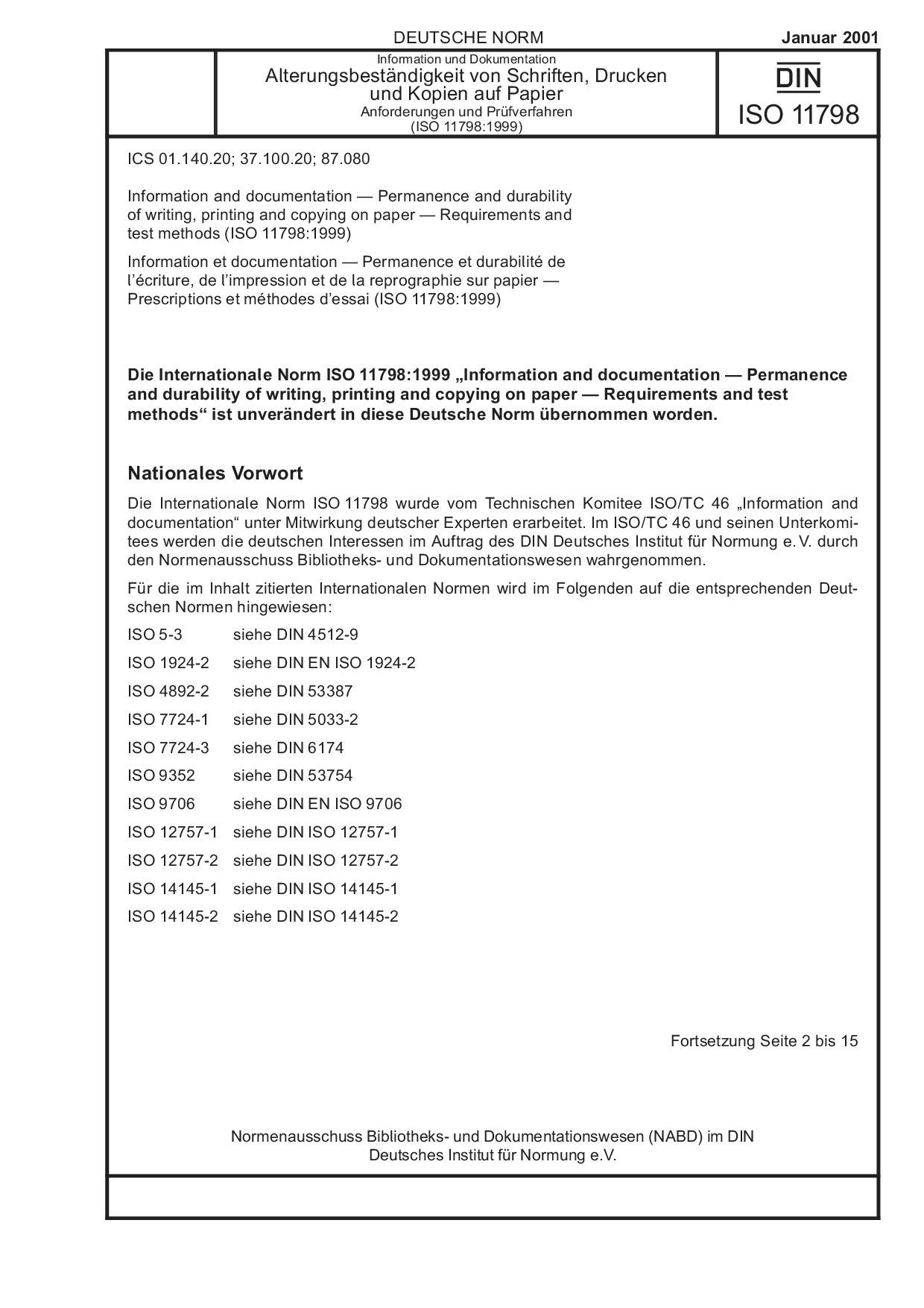 DIN ISO 11798:2001-01封面图