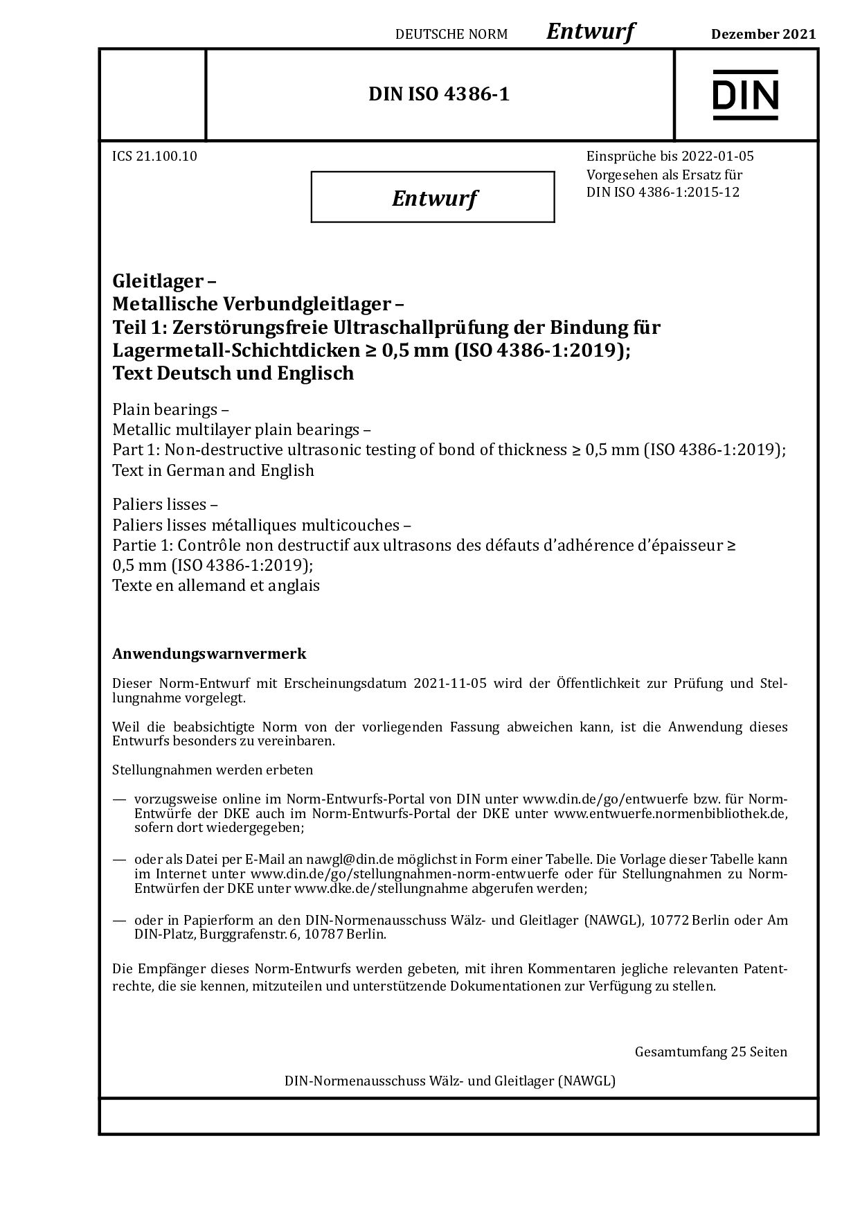 DIN ISO 4386-1 E:2021-12封面图
