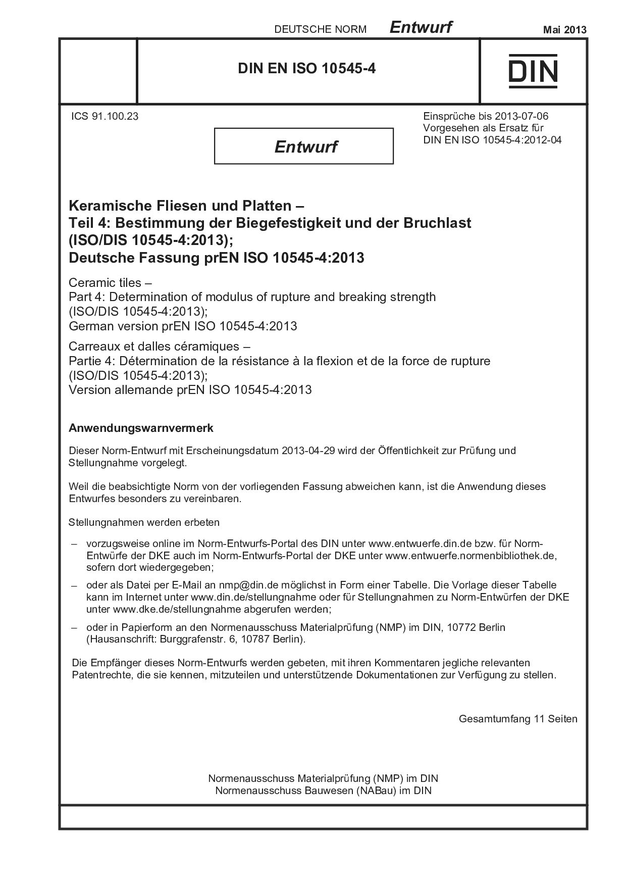DIN EN ISO 10545-4 E:2013-05封面图