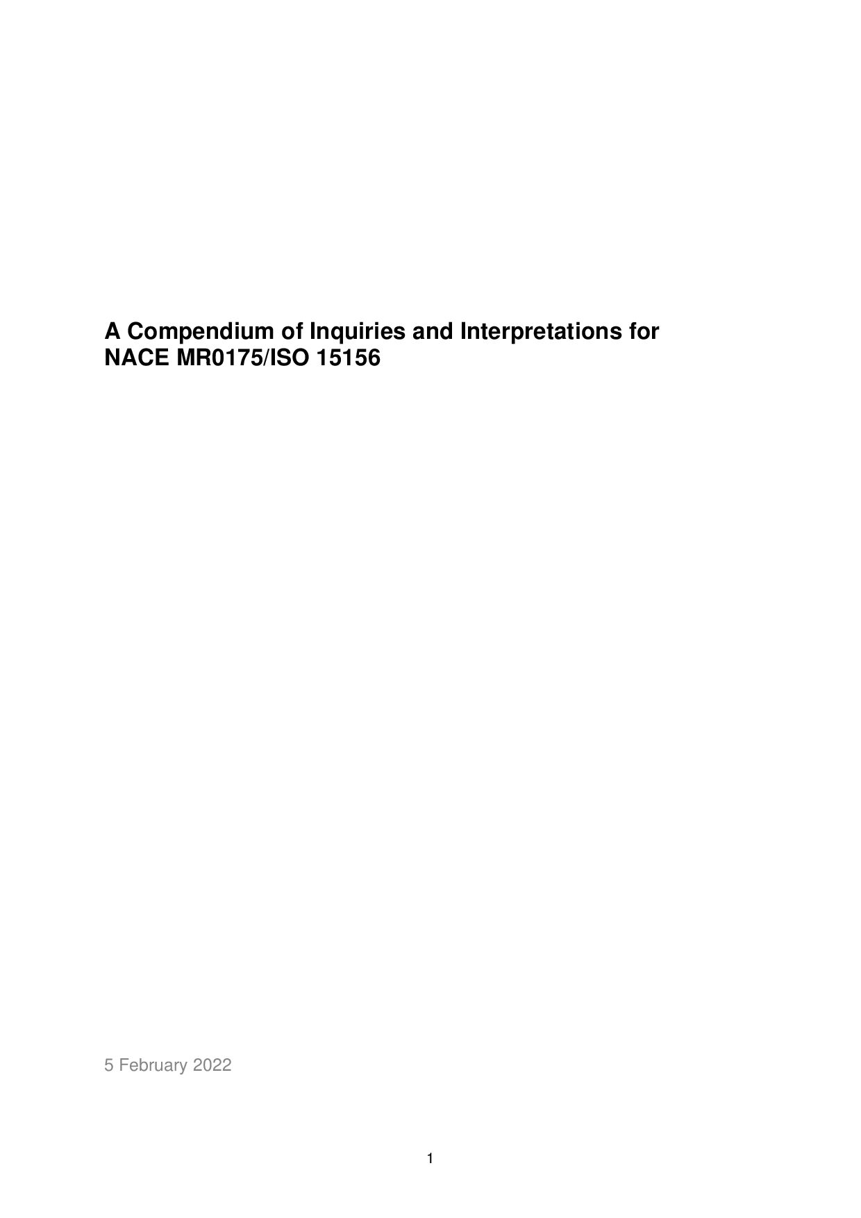 NACE MR0175 ISO 15156 Inquiries and Interpretations 2022封面图