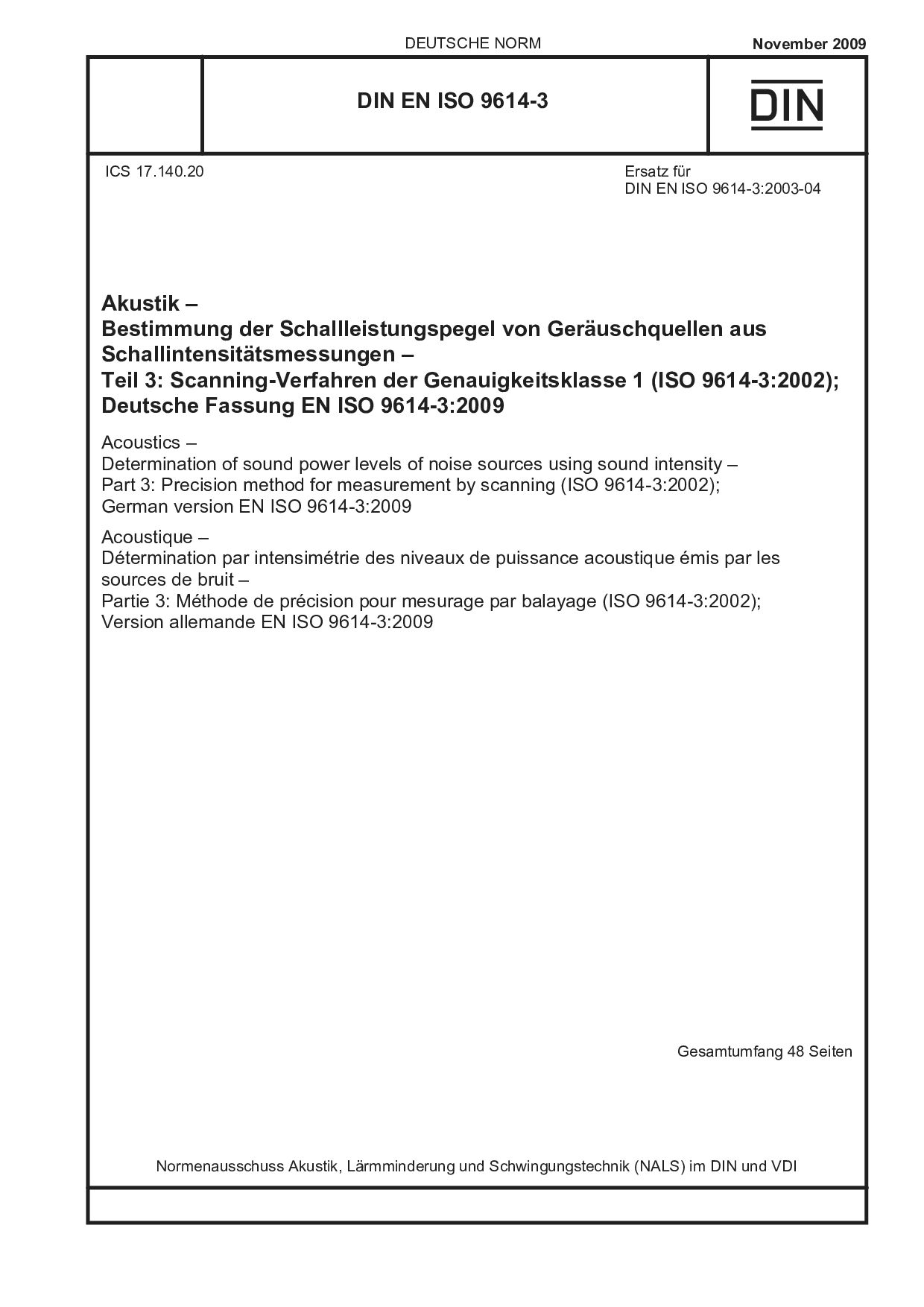 DIN EN ISO 9614-3:2009封面图