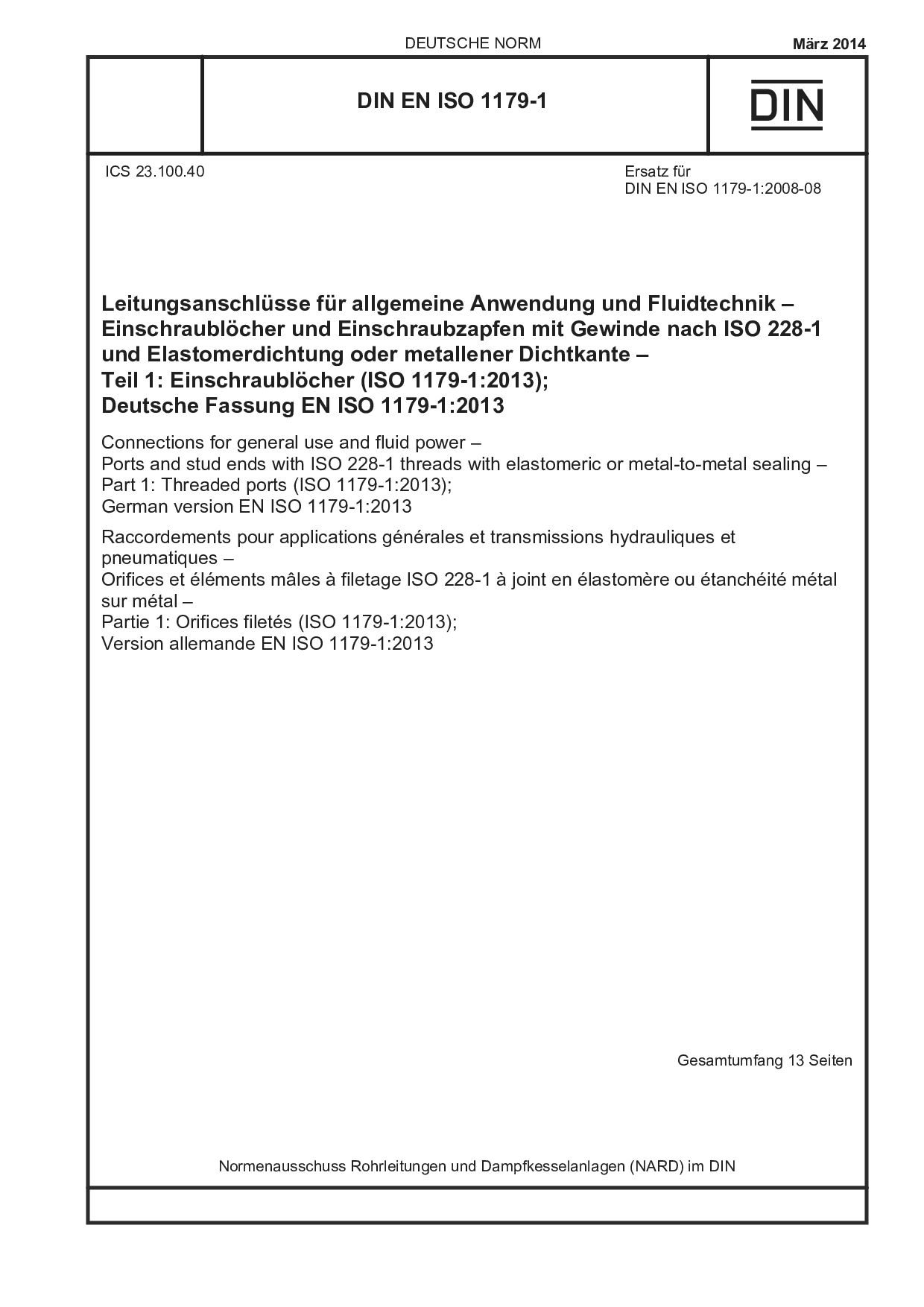 DIN EN ISO 1179-1:2014-03封面图