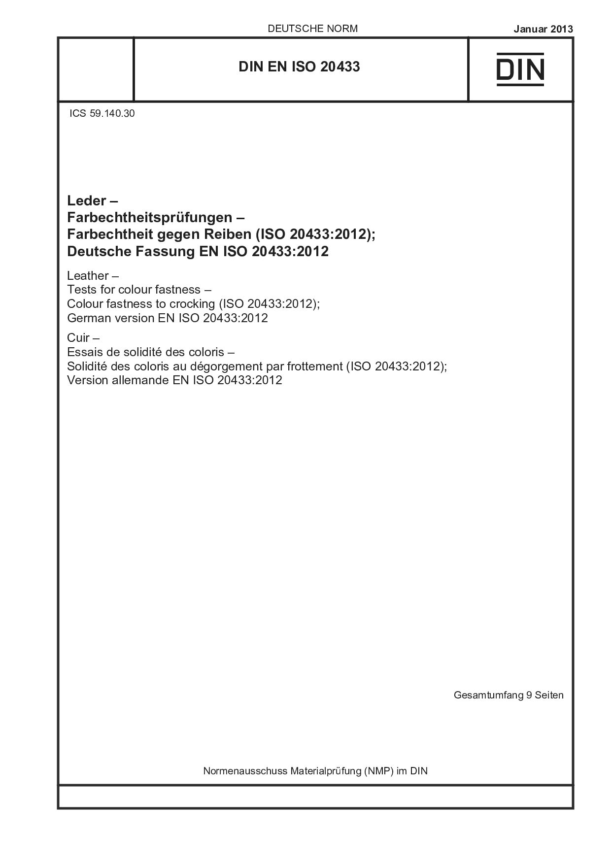 DIN EN ISO 20433:2013-01封面图