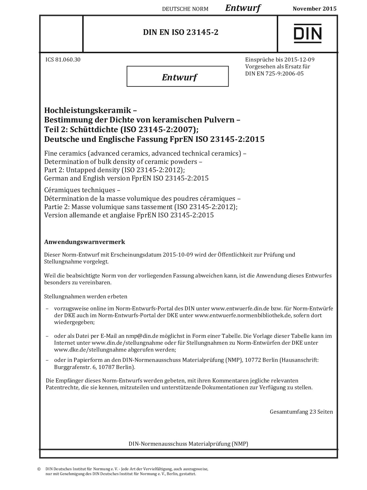 DIN EN ISO 23145-2 E:2015-11封面图