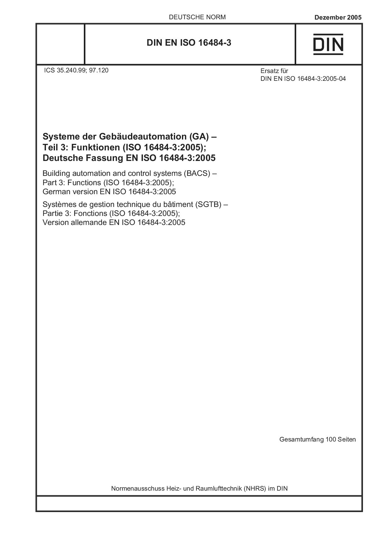 DIN EN ISO 16484-3:2005封面图