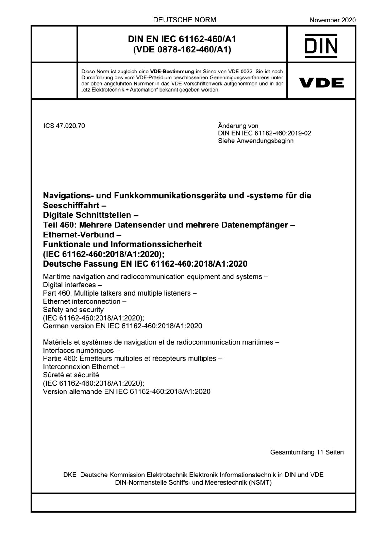 DIN EN IEC 61162-460/A1:2020封面图