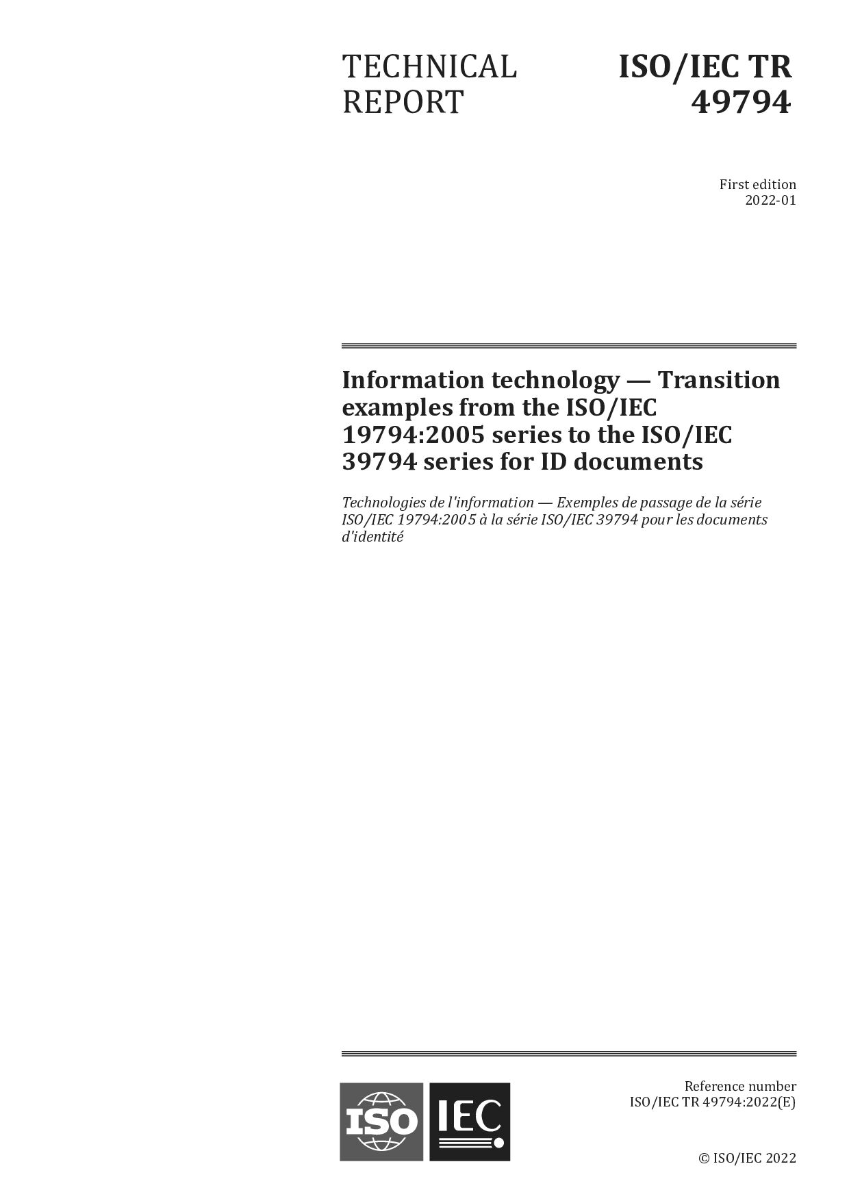ISO/IEC TR 49794:2022封面图