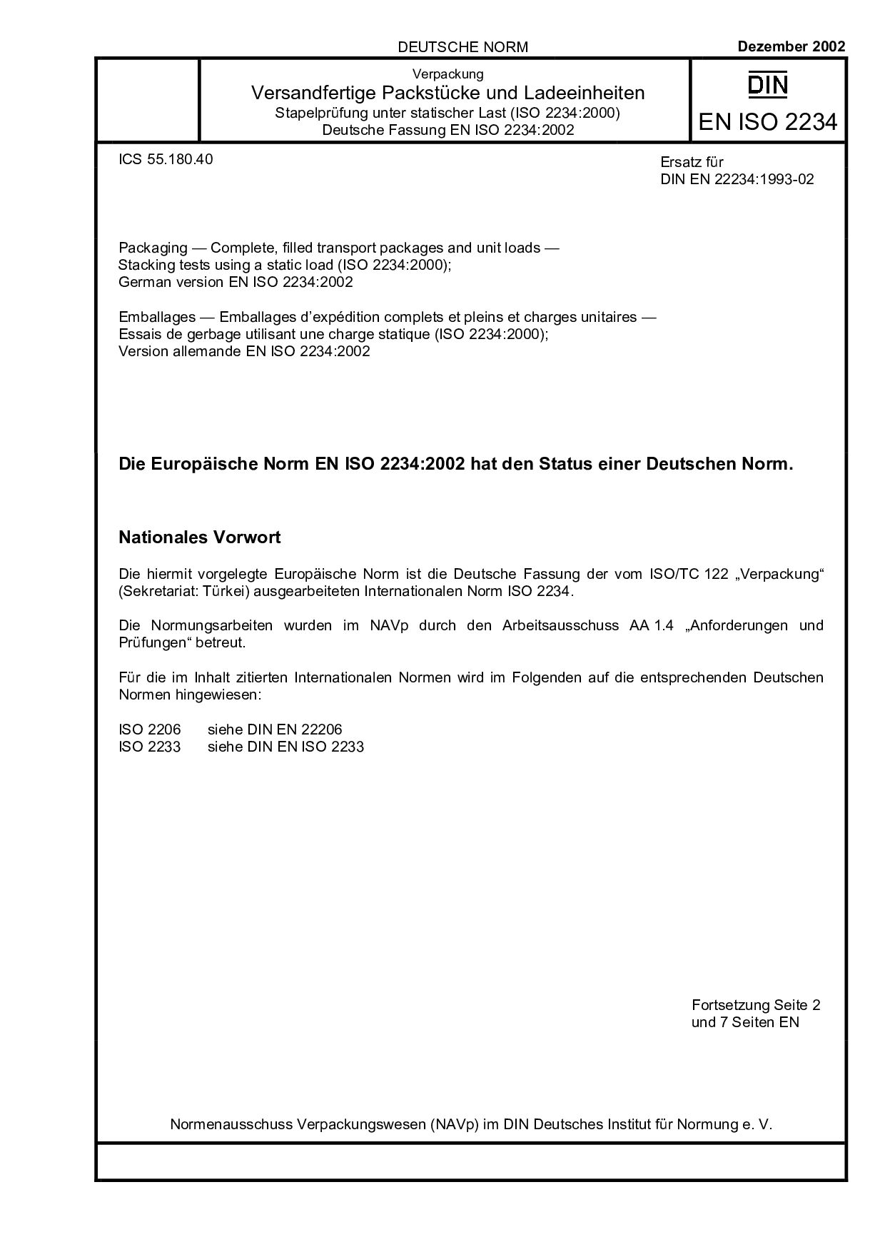 DIN EN ISO 2234:2002-12封面图