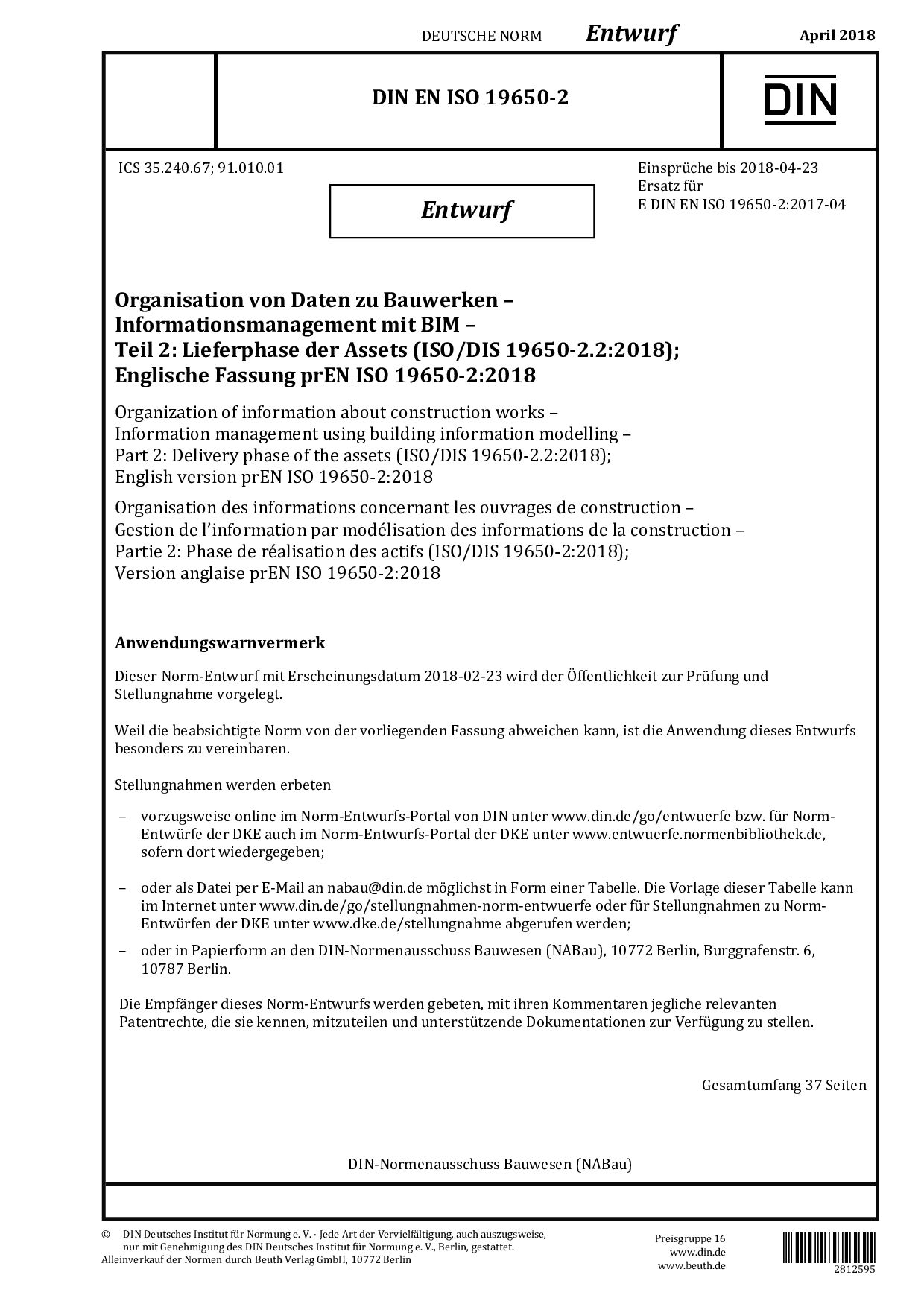 DIN EN ISO 19650-2 E:2018-04封面图