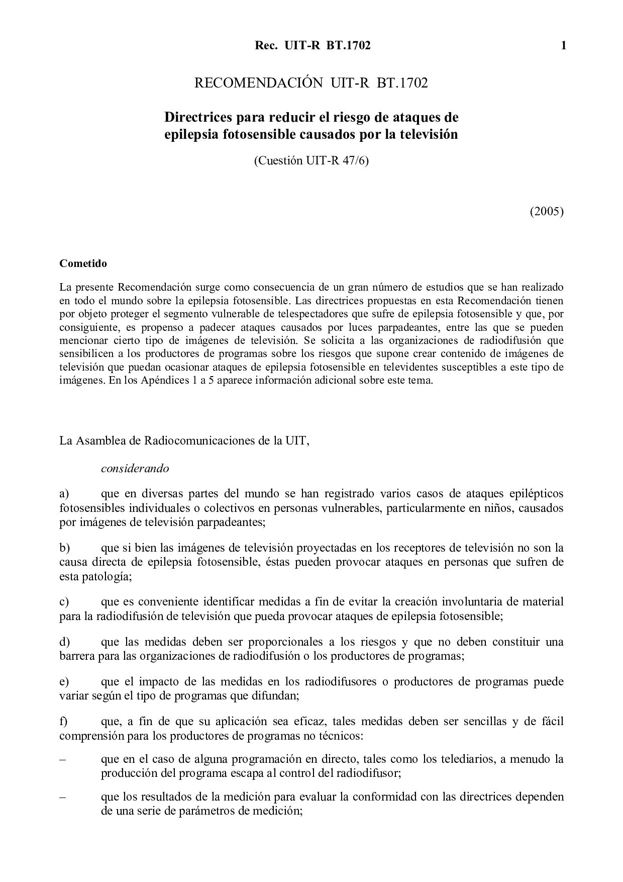 ITU-R BT.1702 SPANISH-2005