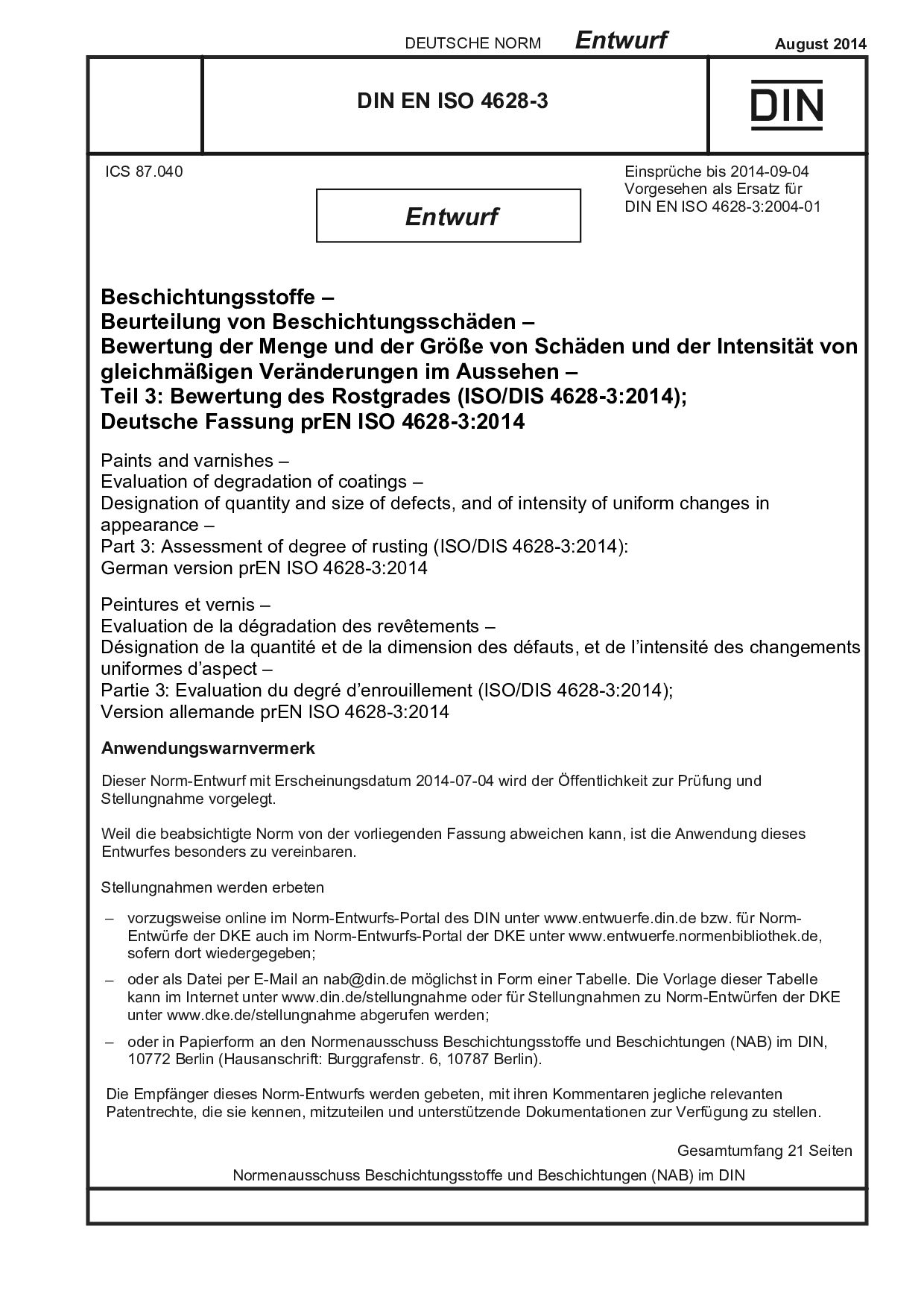 DIN EN ISO 4628-3 E:2014-08封面图