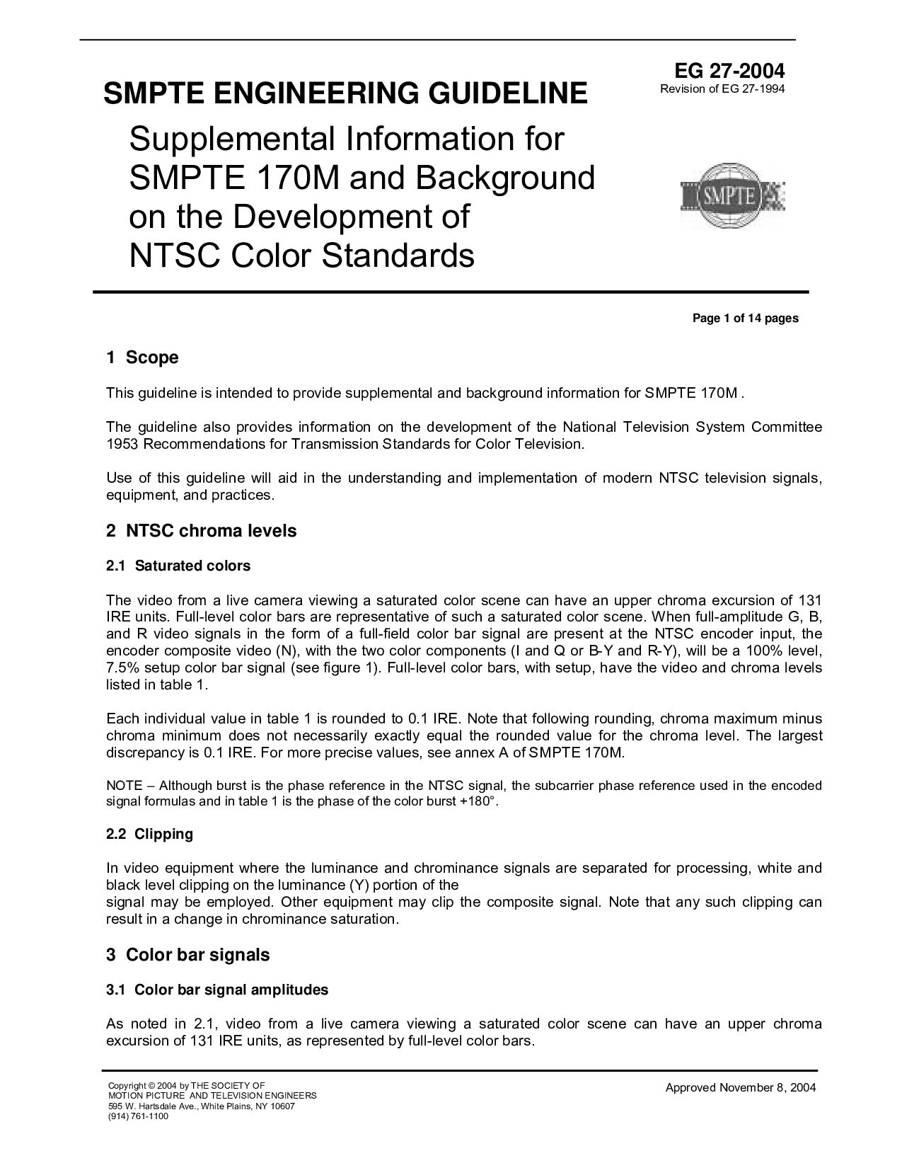 SMPTE EG 27-2004封面图