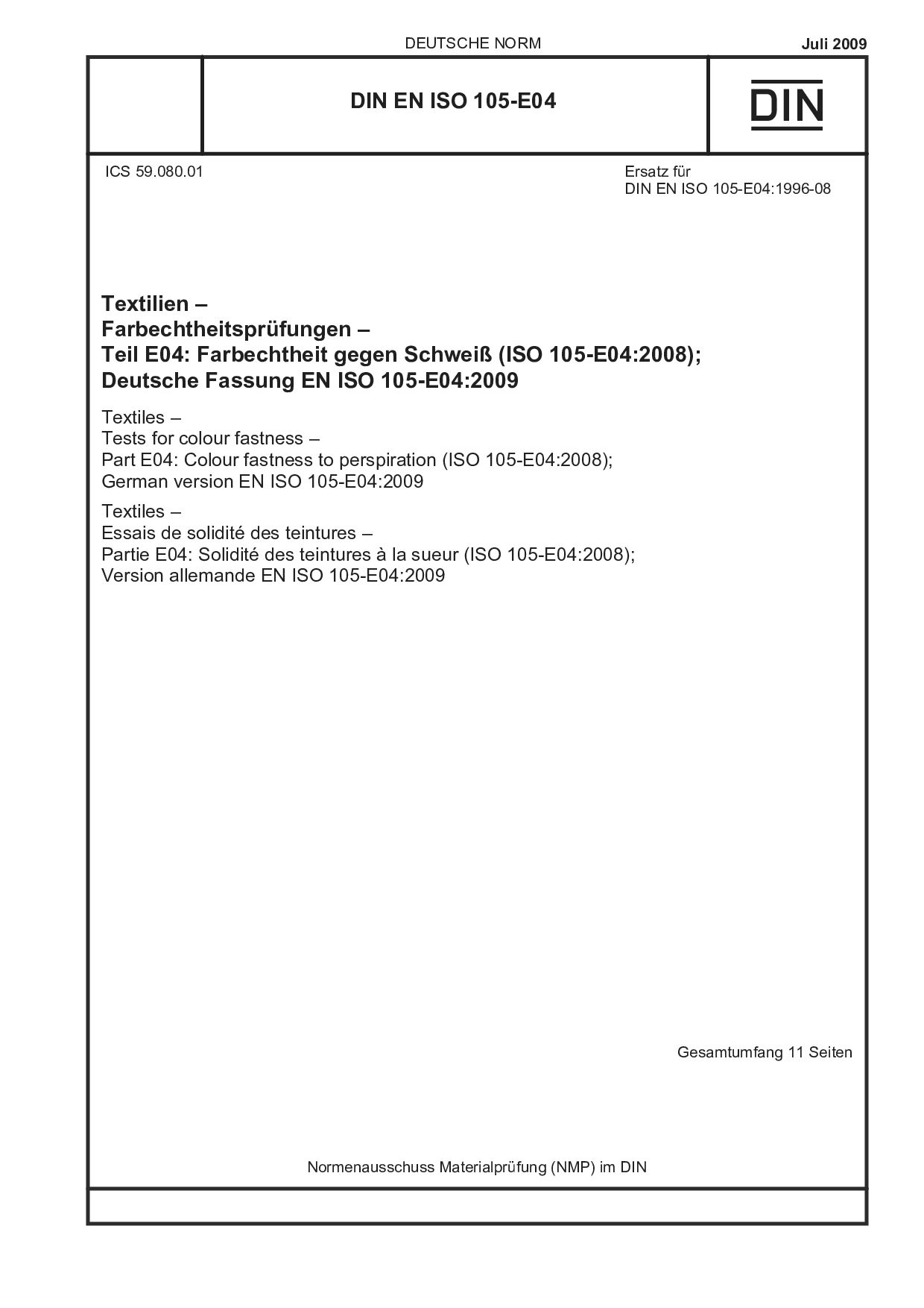 DIN EN ISO 105-E04:2009封面图