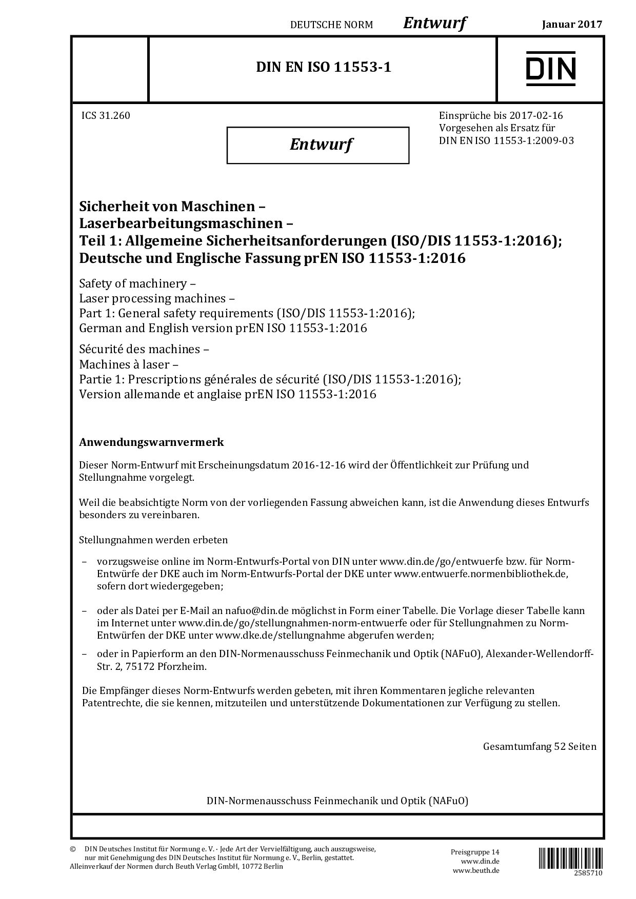 DIN EN ISO 11553-1 E:2017-01封面图