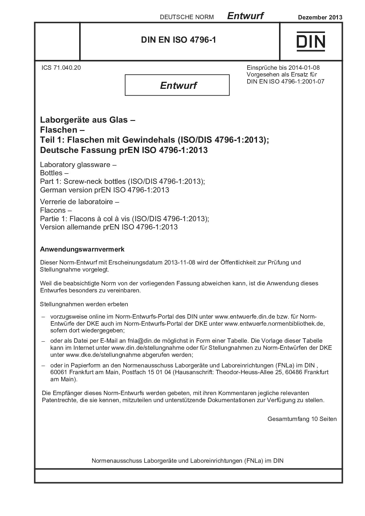 DIN EN ISO 4796-1 E:2013-12