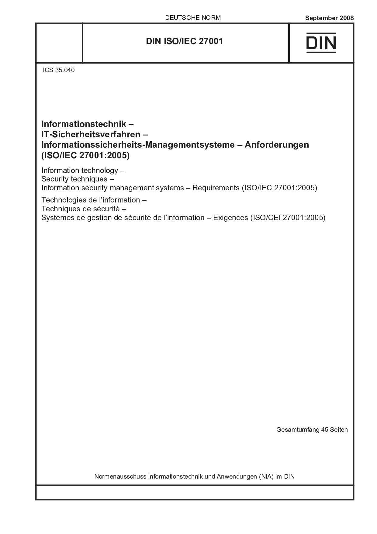 DIN ISO/IEC 27001:2008封面图