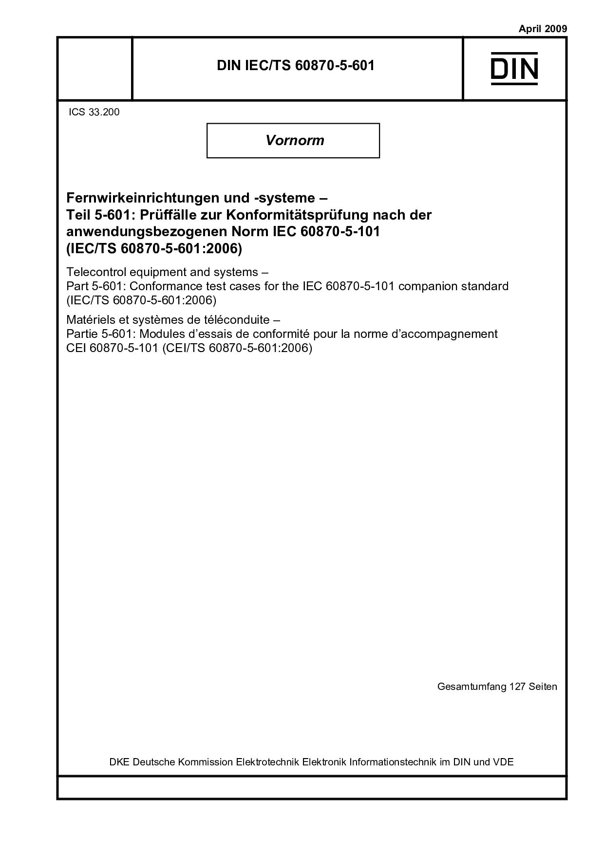 DIN IEC/TS 60870-5-601:2009封面图
