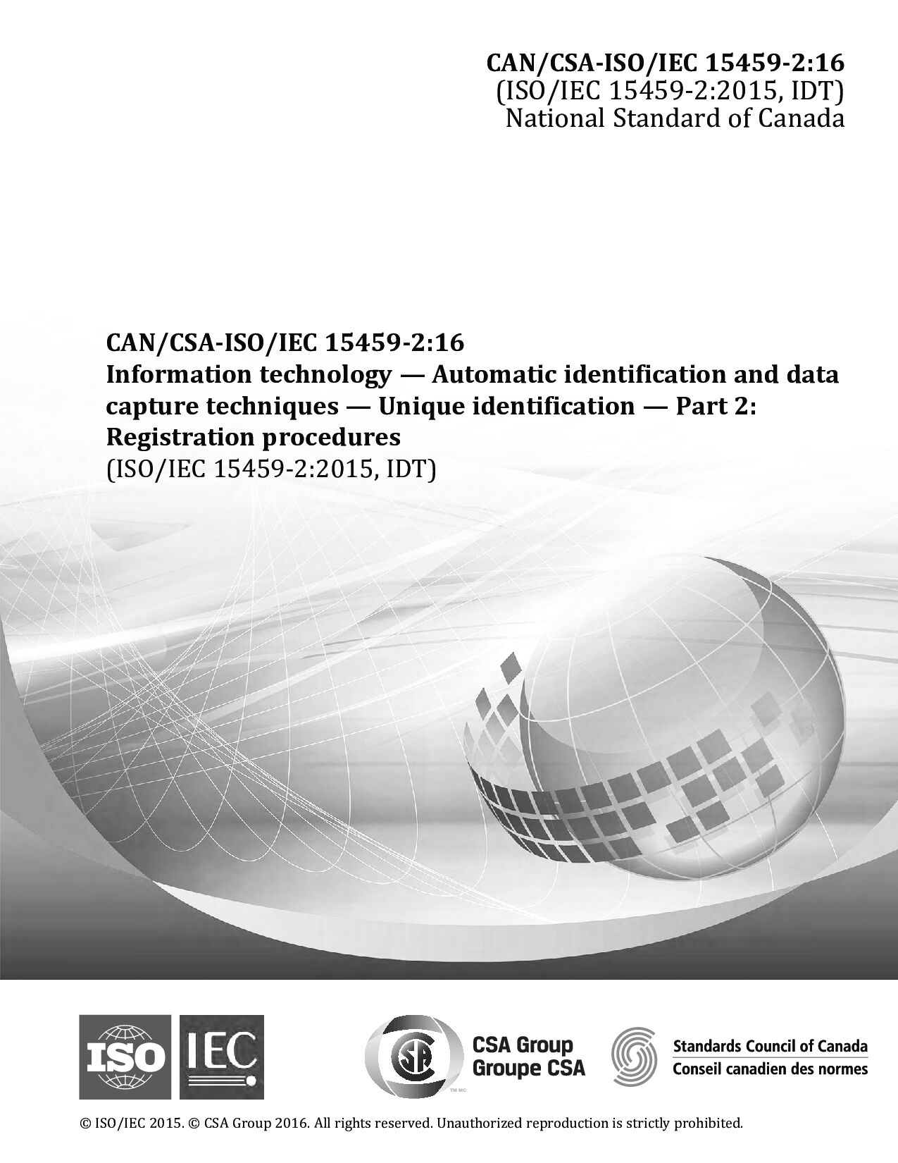 CAN/CSA-ISO/IEC 15459-2:2016封面图