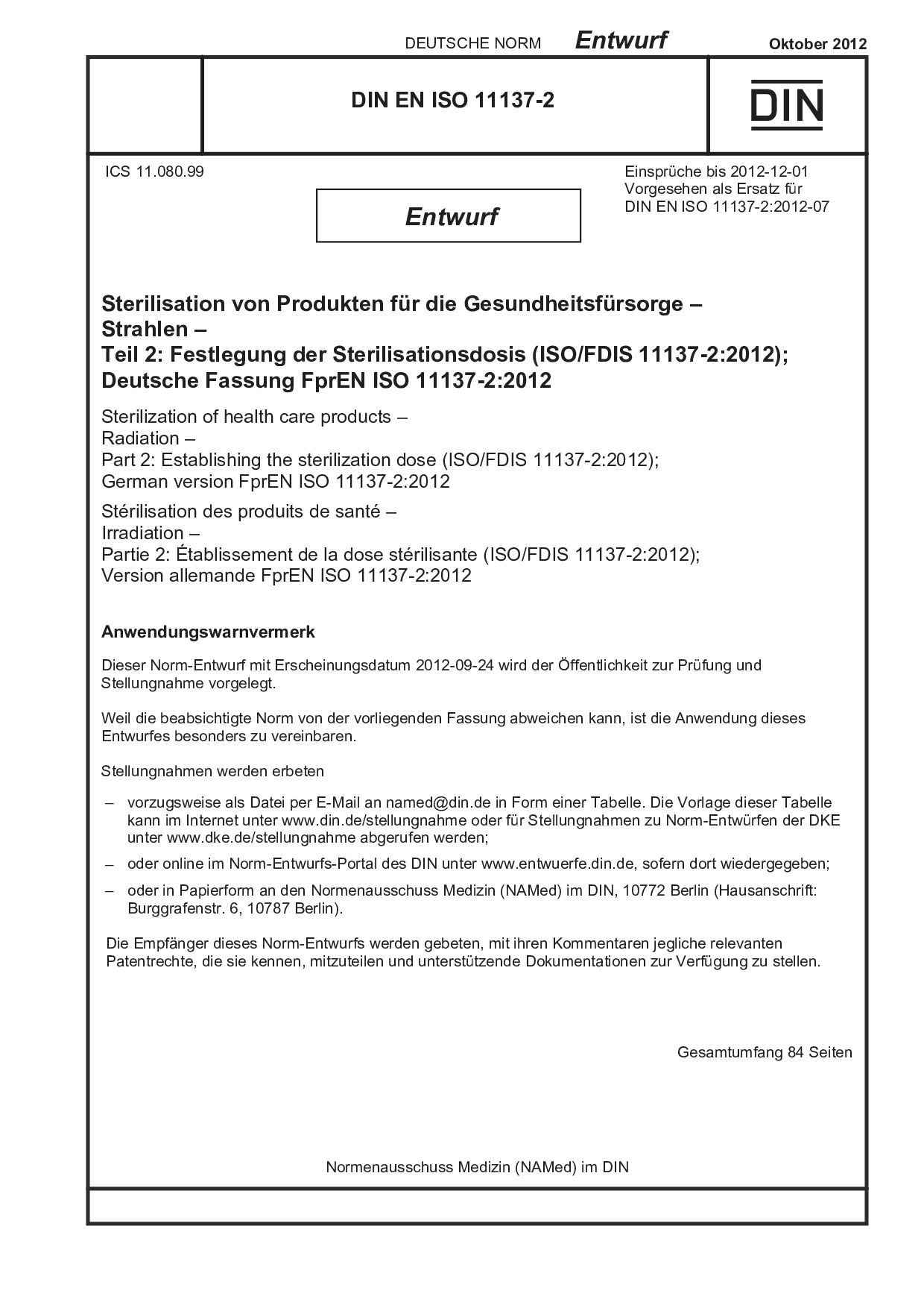 DIN EN ISO 11137-2 E:2012-10封面图