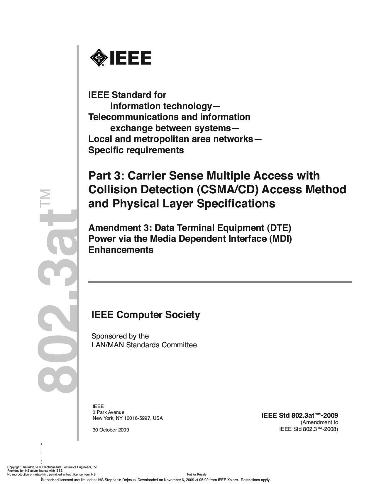IEEE 802.3AT-2009封面图
