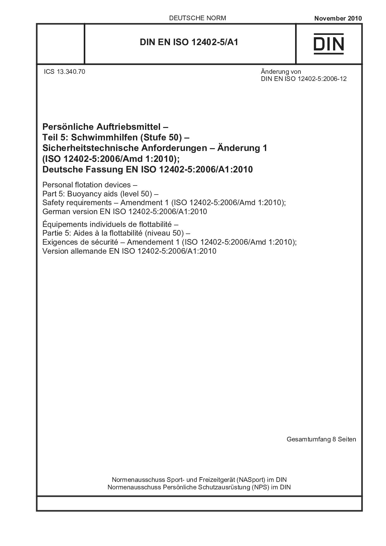 DIN EN ISO 12402-5/A1:2010