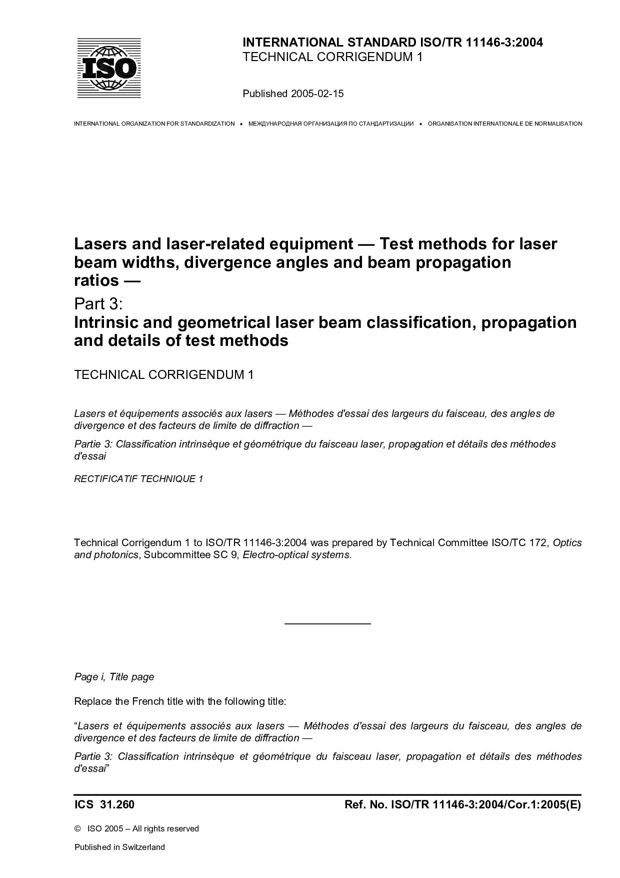 ISO/TR 11146-3 Technical Corrigendum 1-2005