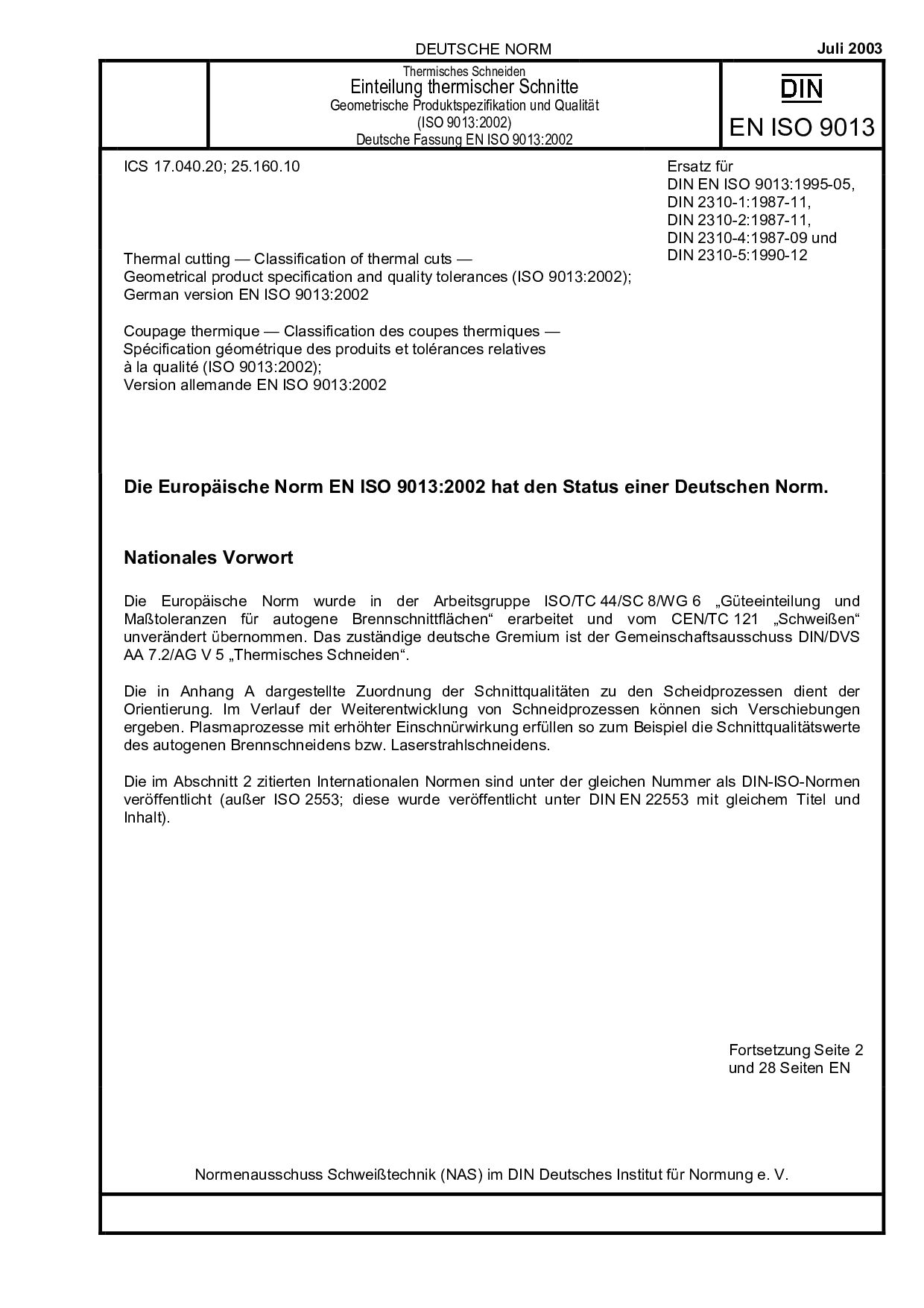 DIN EN ISO 9013:2003封面图