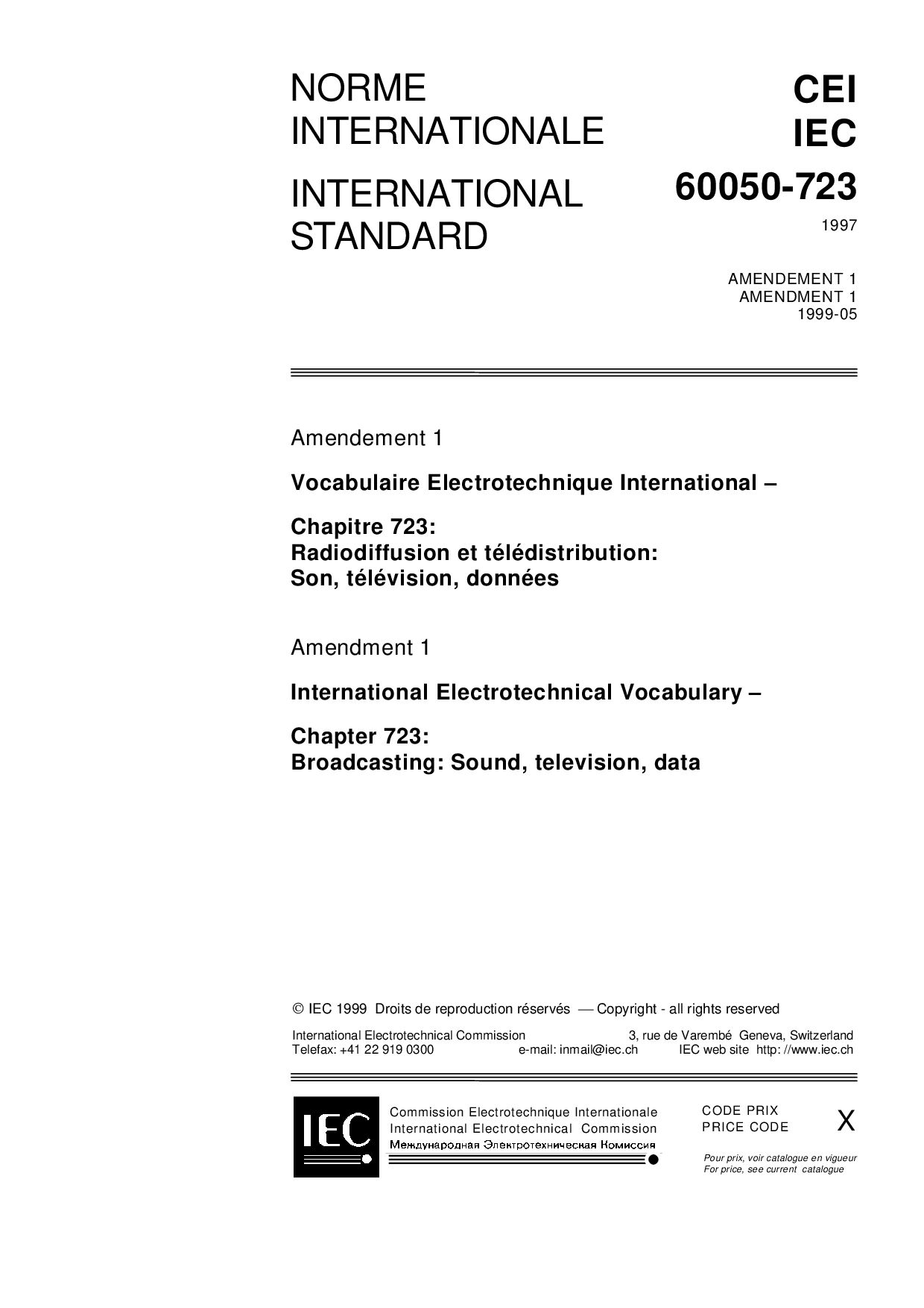 IEC 60050-723:1997/AMD1:1999